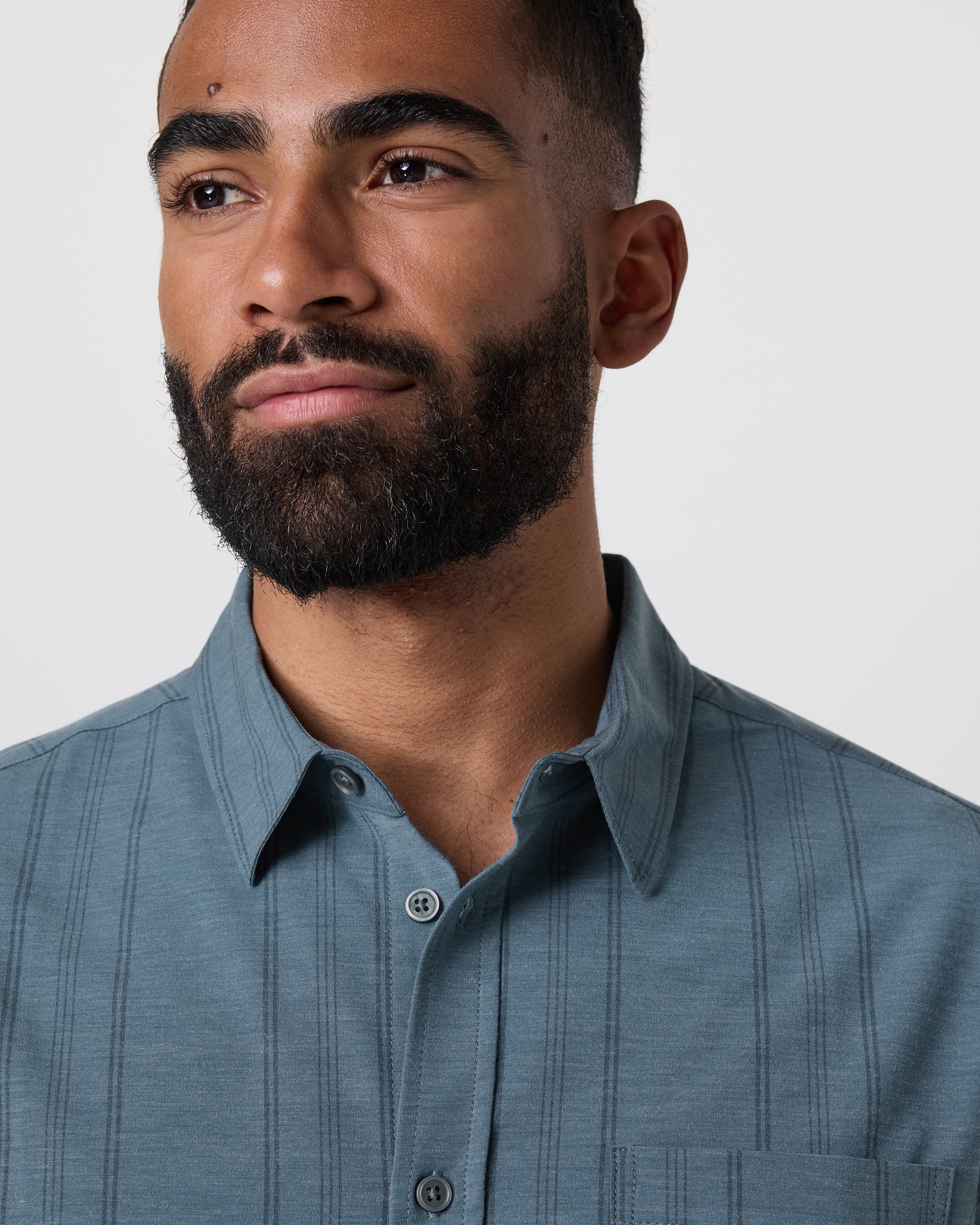 Short Sleeve Bridge Button Down | Light Deep Sea Stripe - Image 5