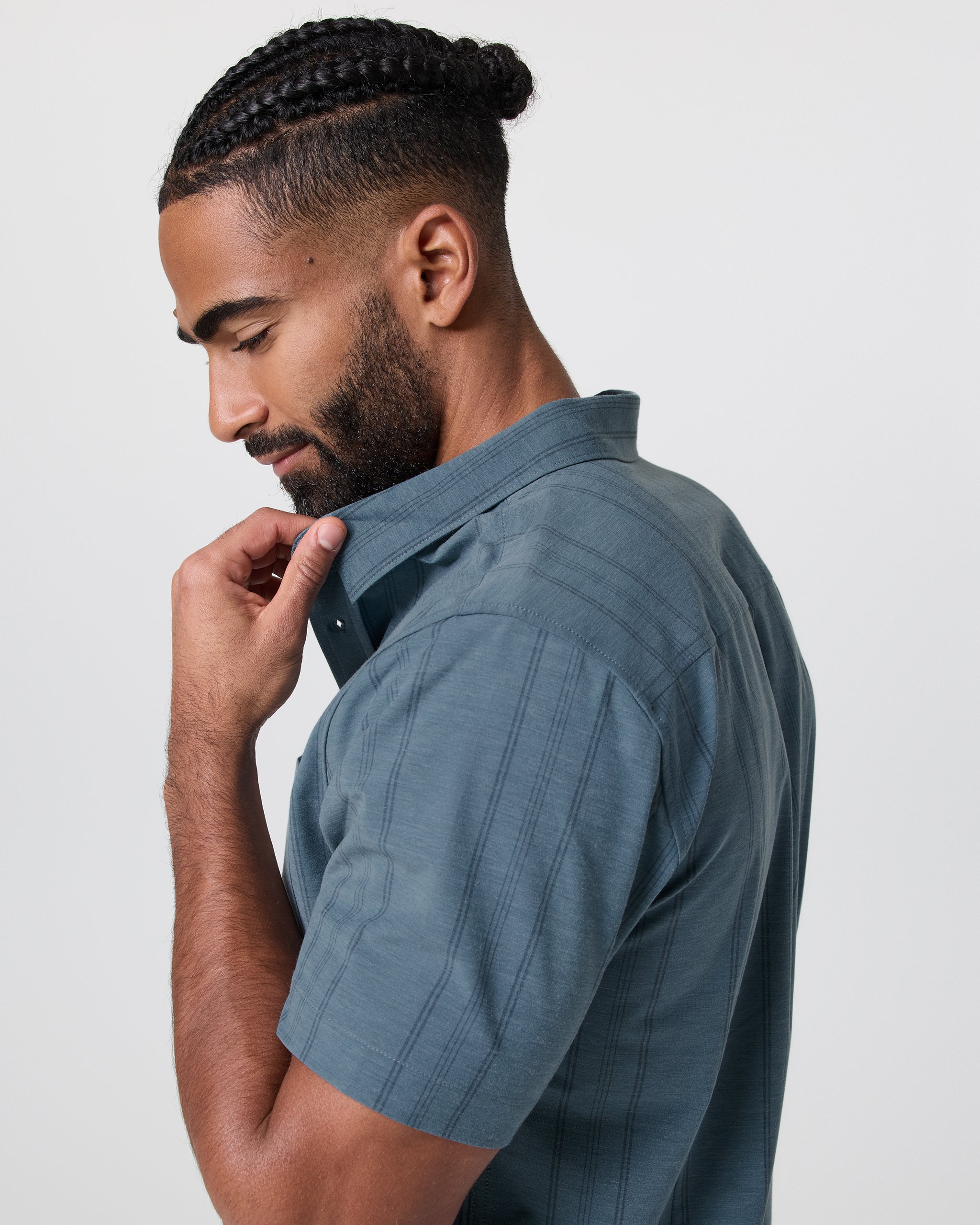 Short Sleeve Bridge Button Down | Light Deep Sea Stripe - Image 2