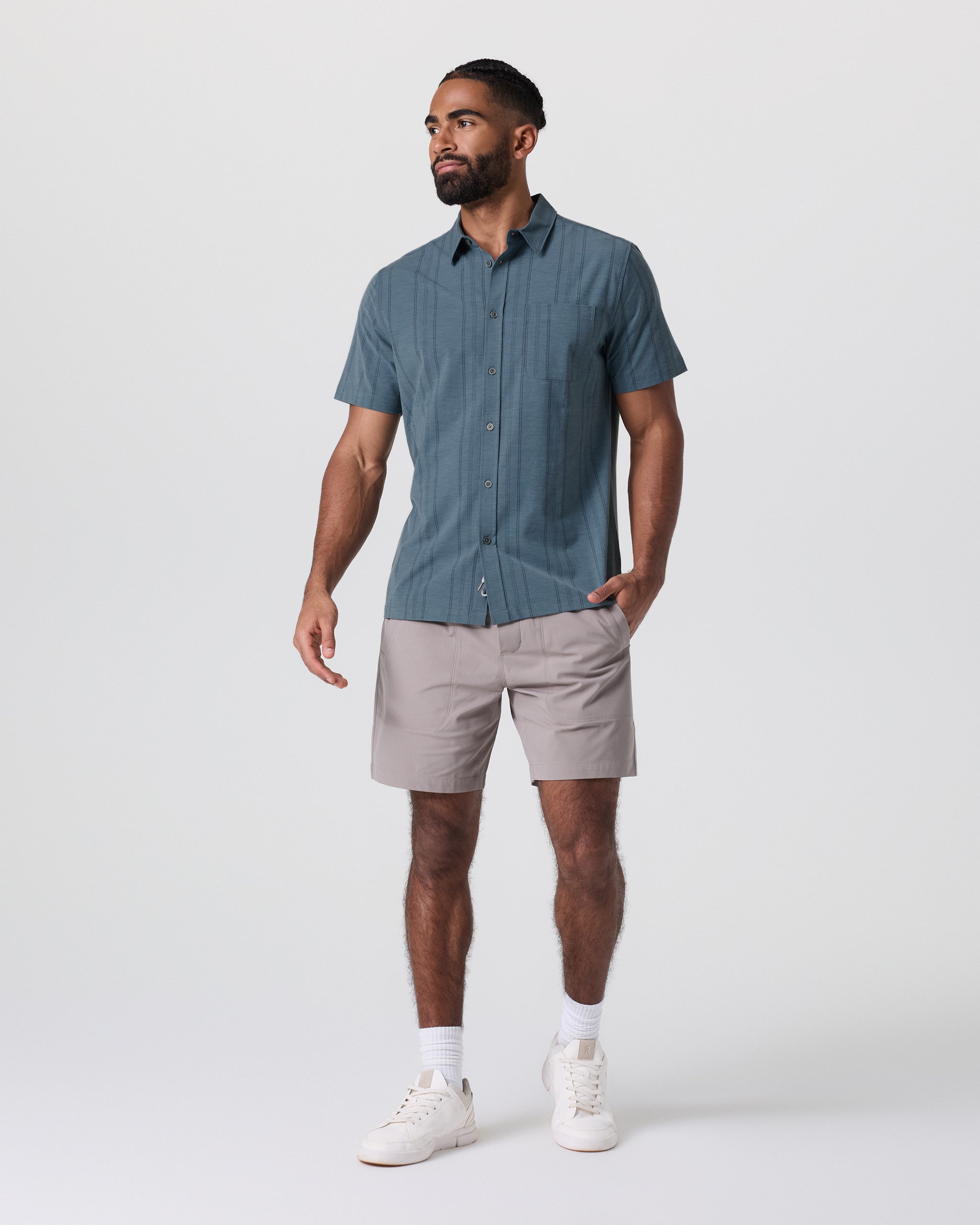 Short Sleeve Bridge Button Down | Light Deep Sea Stripe - Image 4