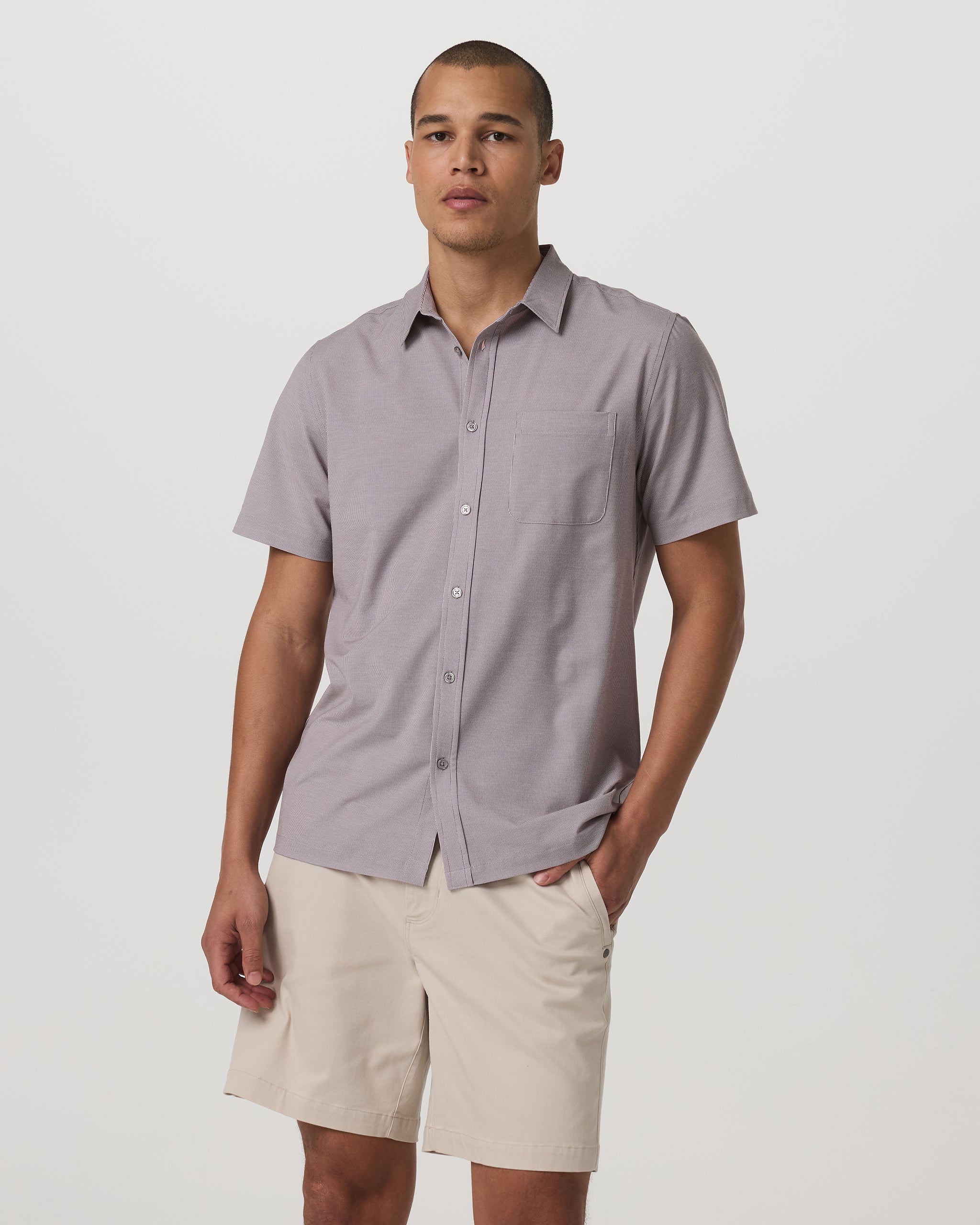 Short Sleeve Bridge Button Down | Sable Mini Stripe