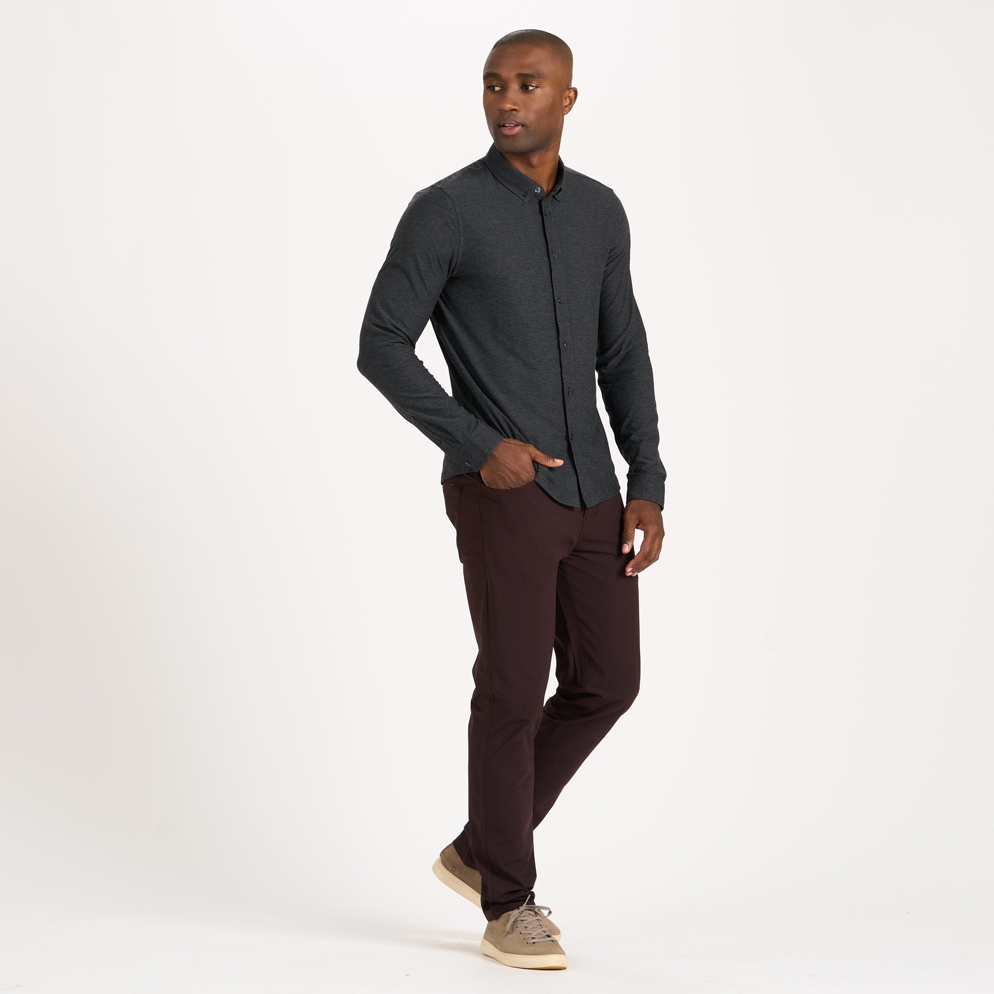 Long Sleeve Strato Button-Down | Charcoal Heather - Image 3