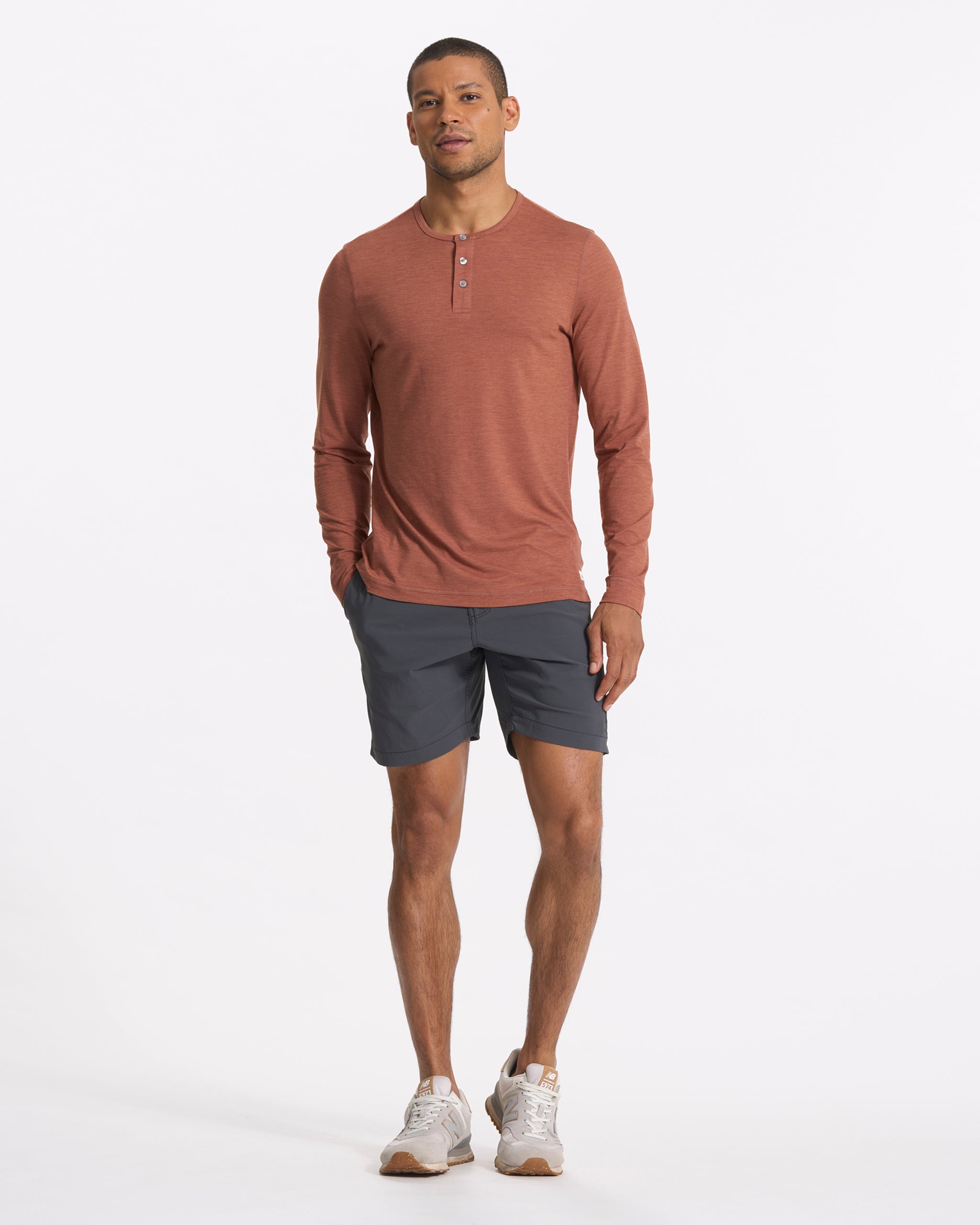 Long-Sleeve Ease Performance Henley | Copper Heather - Image 5
