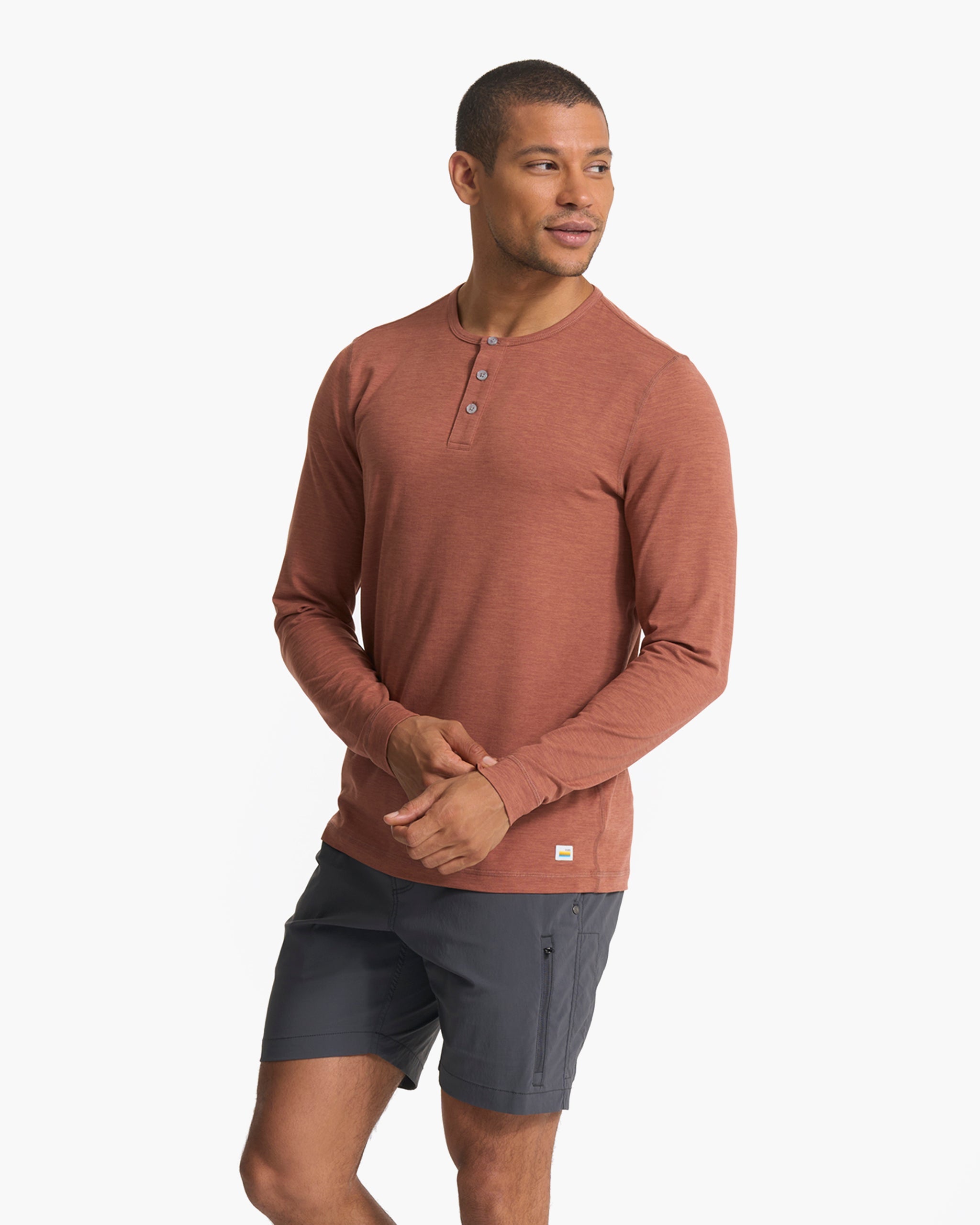 Long-Sleeve Ease Performance Henley | Copper Heather - Image 3