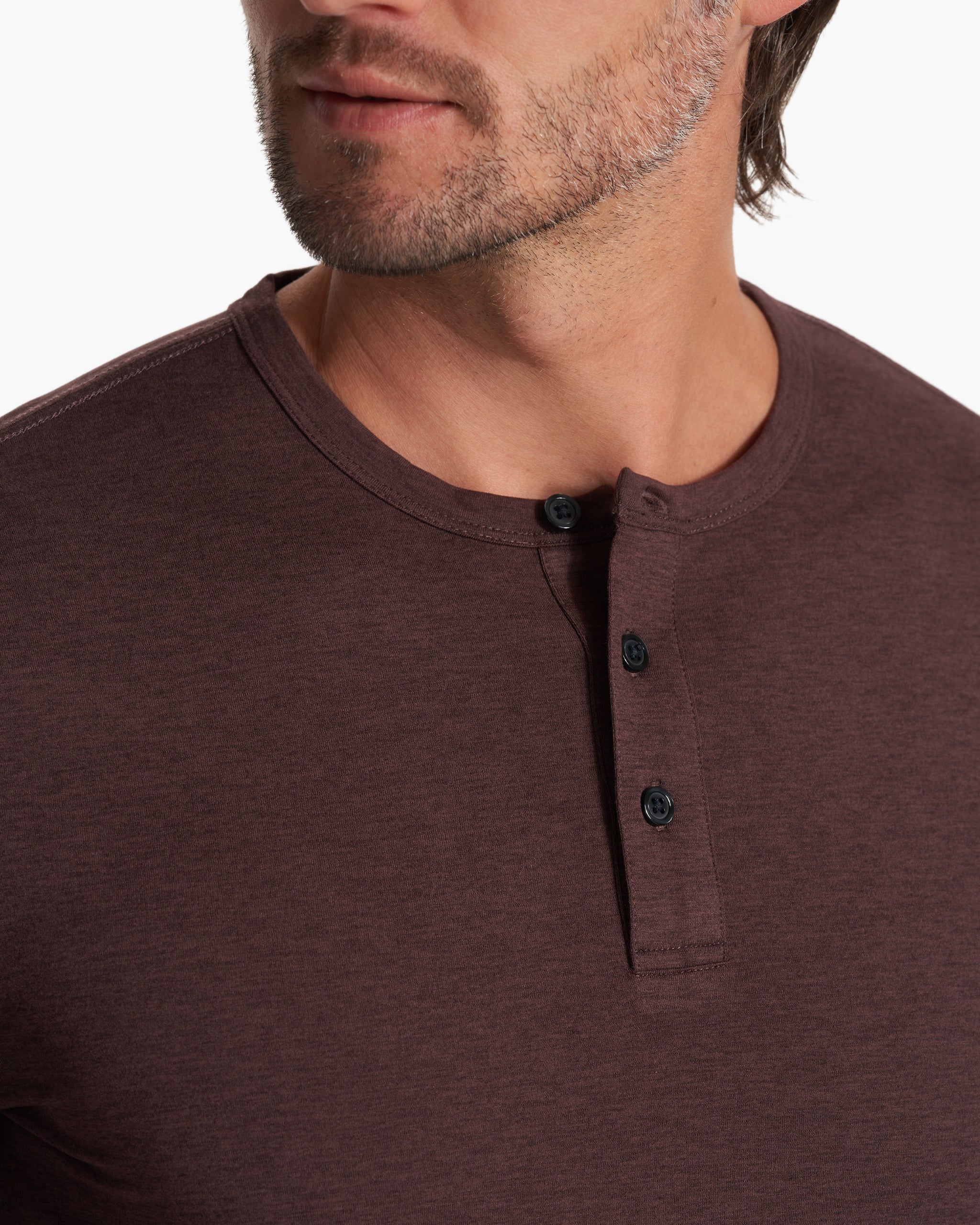 Long-Sleeve Ease Performance Henley | Mahogany Heather - Image 4