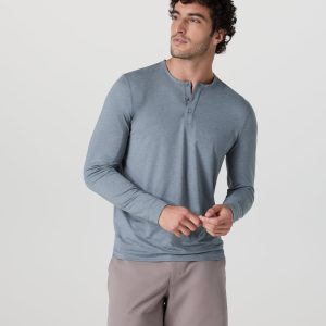 Long Sleeve Ease Performance Henley | Dusty Blue Heather