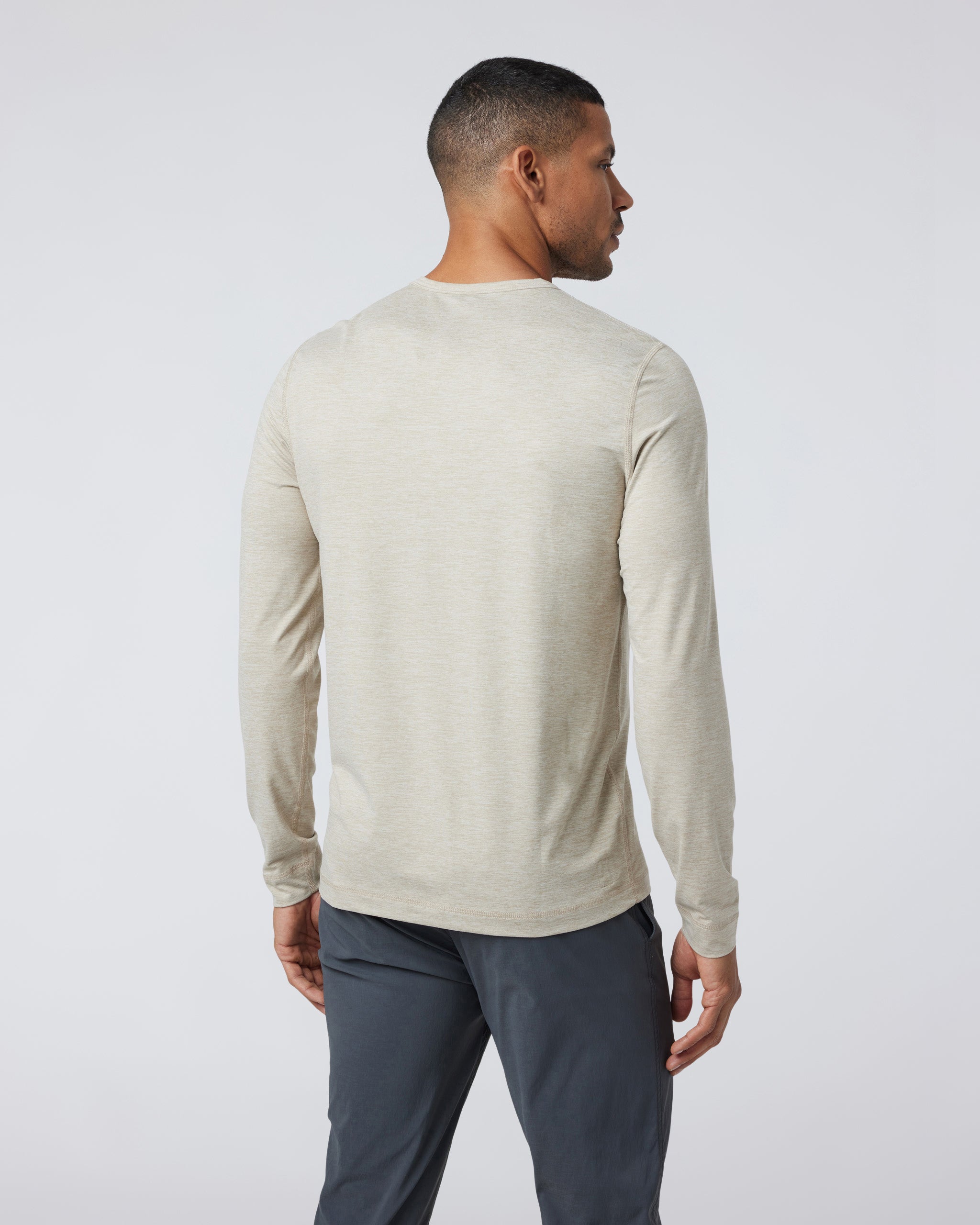 Long Sleeve Ease Performance Henley | Toast Heather - Image 3