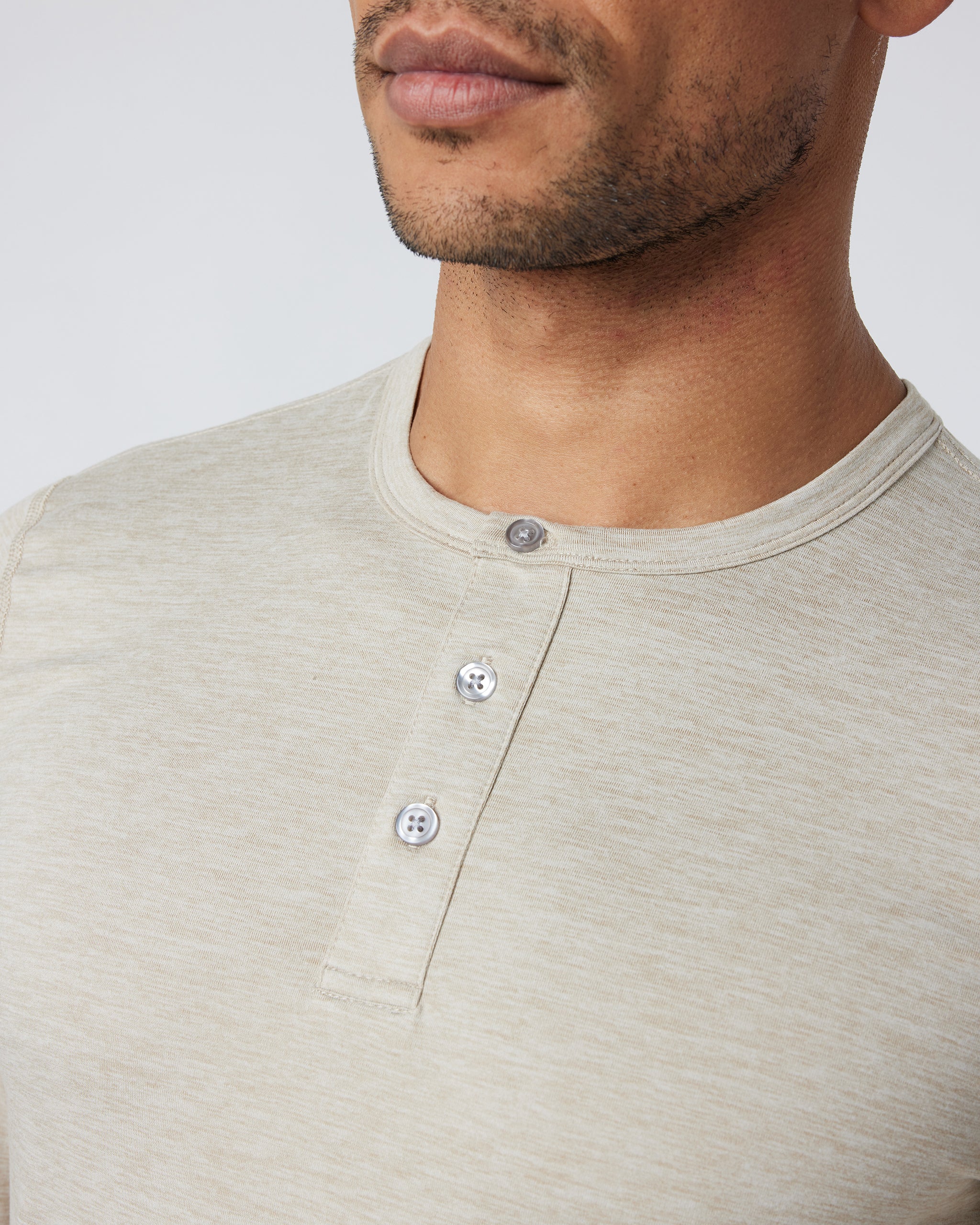 Long Sleeve Ease Performance Henley | Toast Heather - Image 2