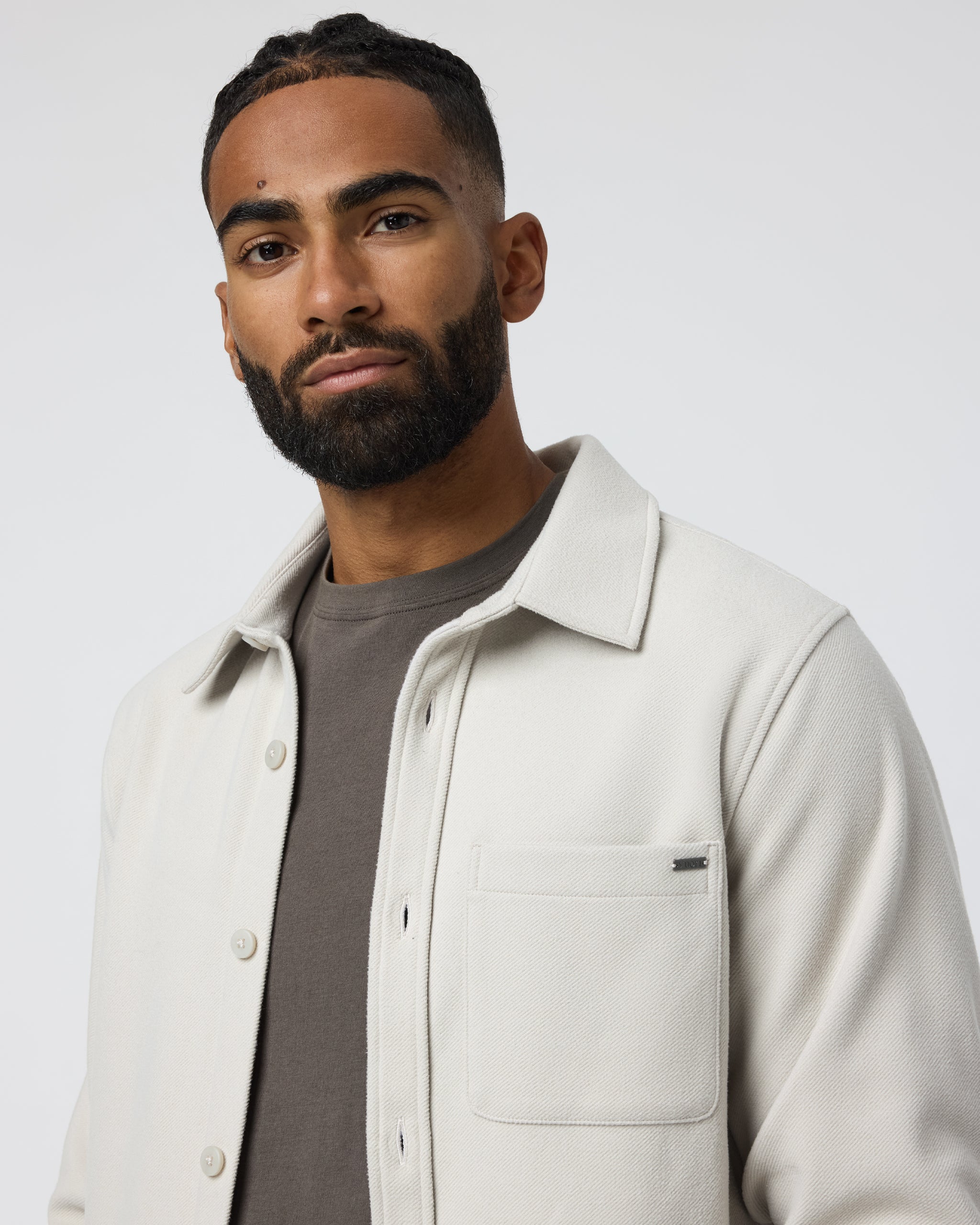 Beldon Shirt Jacket Knit Twill | Oatmeal - Image 2