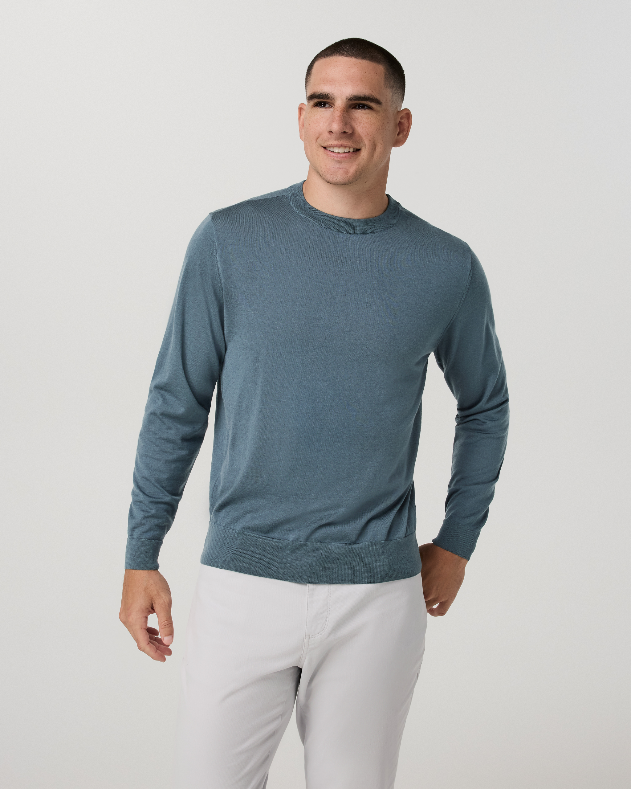 Merino Fine Gauge Wool Sweater | Blue Sea