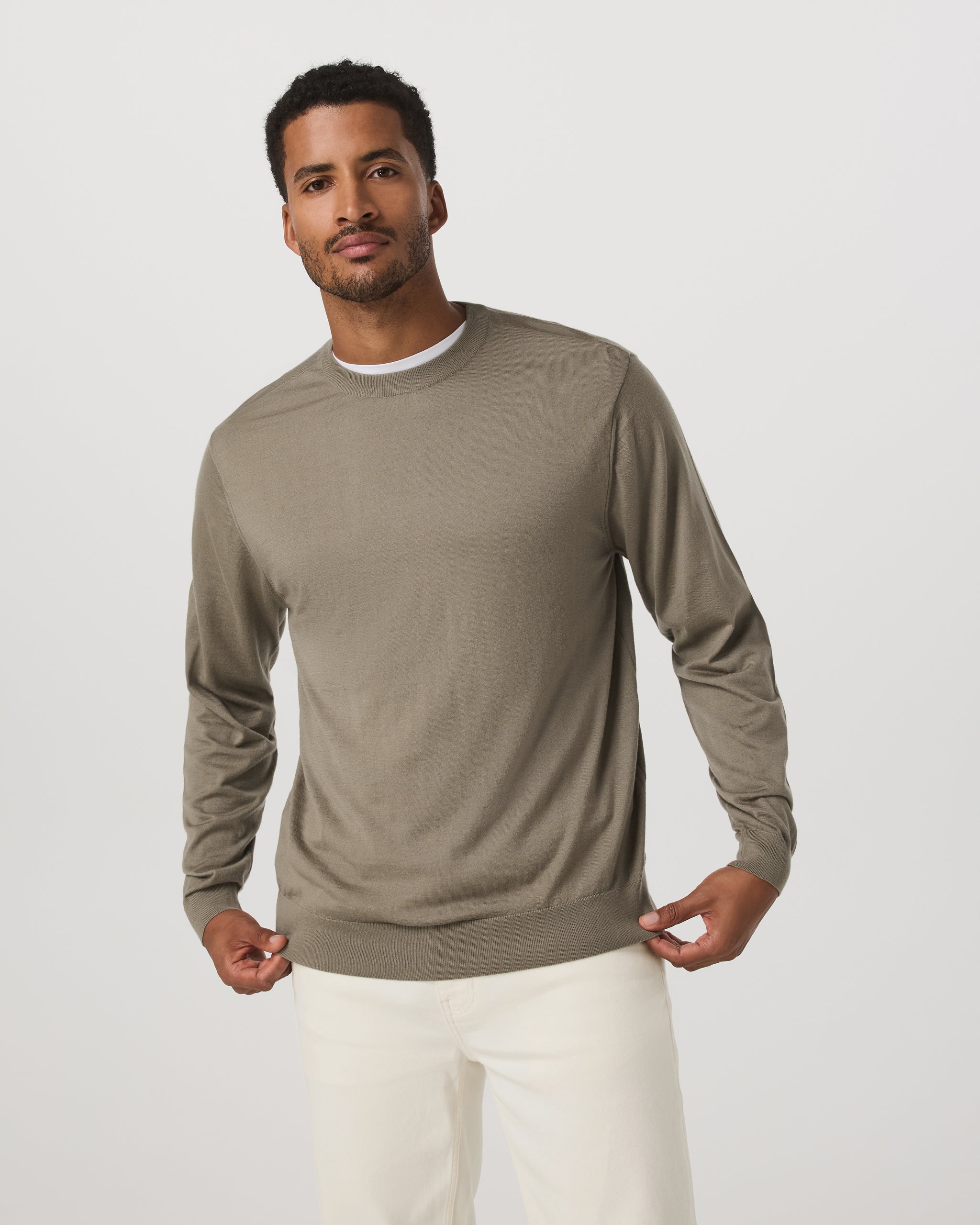Merino Fine Gauge Wool Sweater | Taupe
