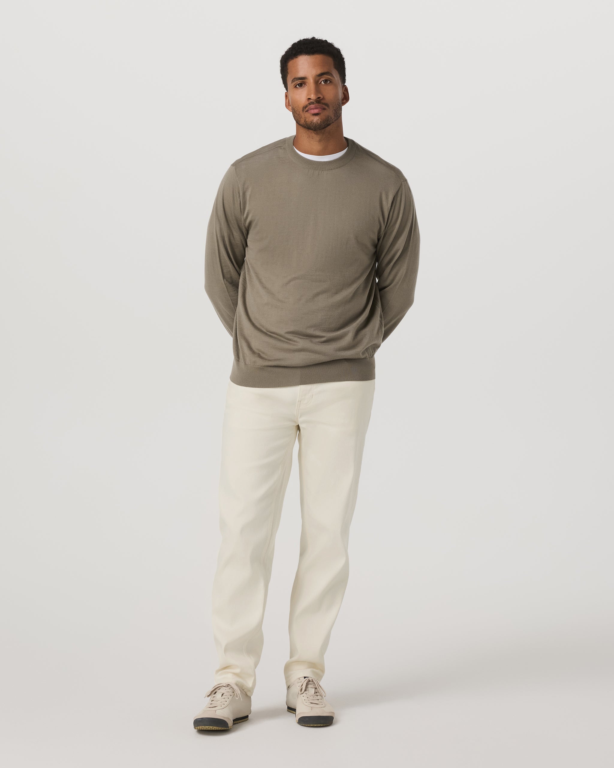 Merino Fine Gauge Wool Sweater | Taupe - Image 4
