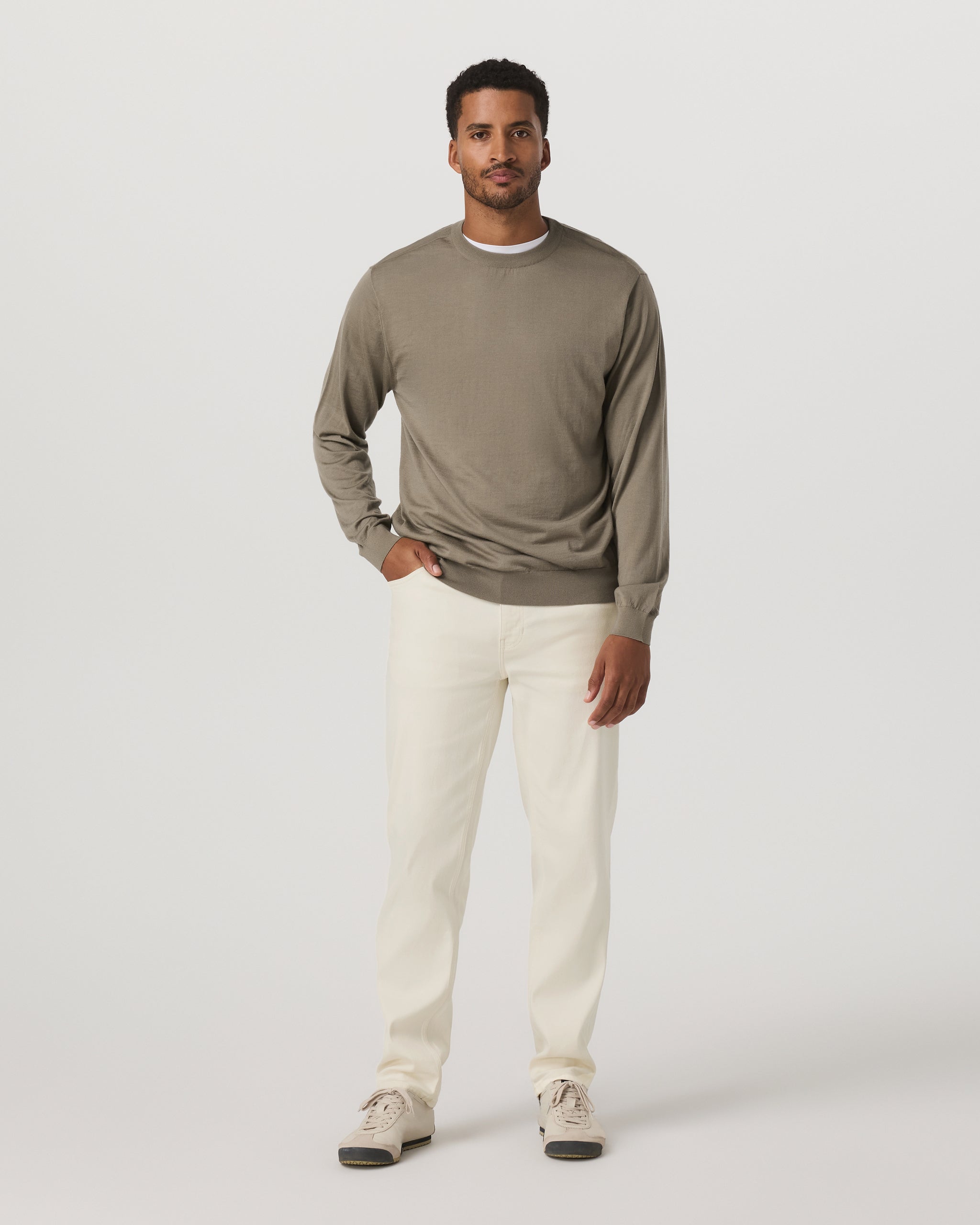 Merino Fine Gauge Wool Sweater | Taupe - Image 5