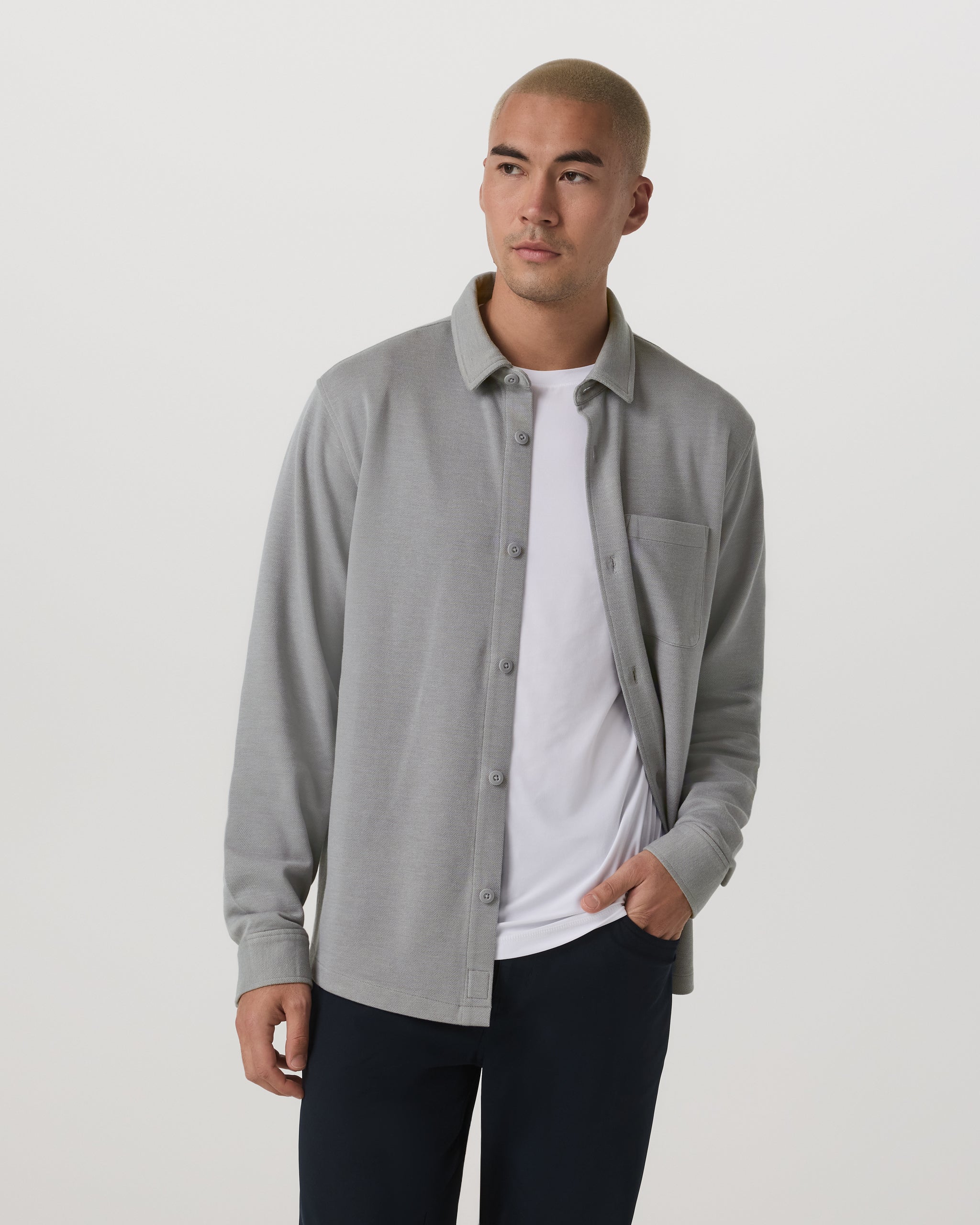 Long Sleeve Jeffreys Button Down Overshirt | Grey - Image 3