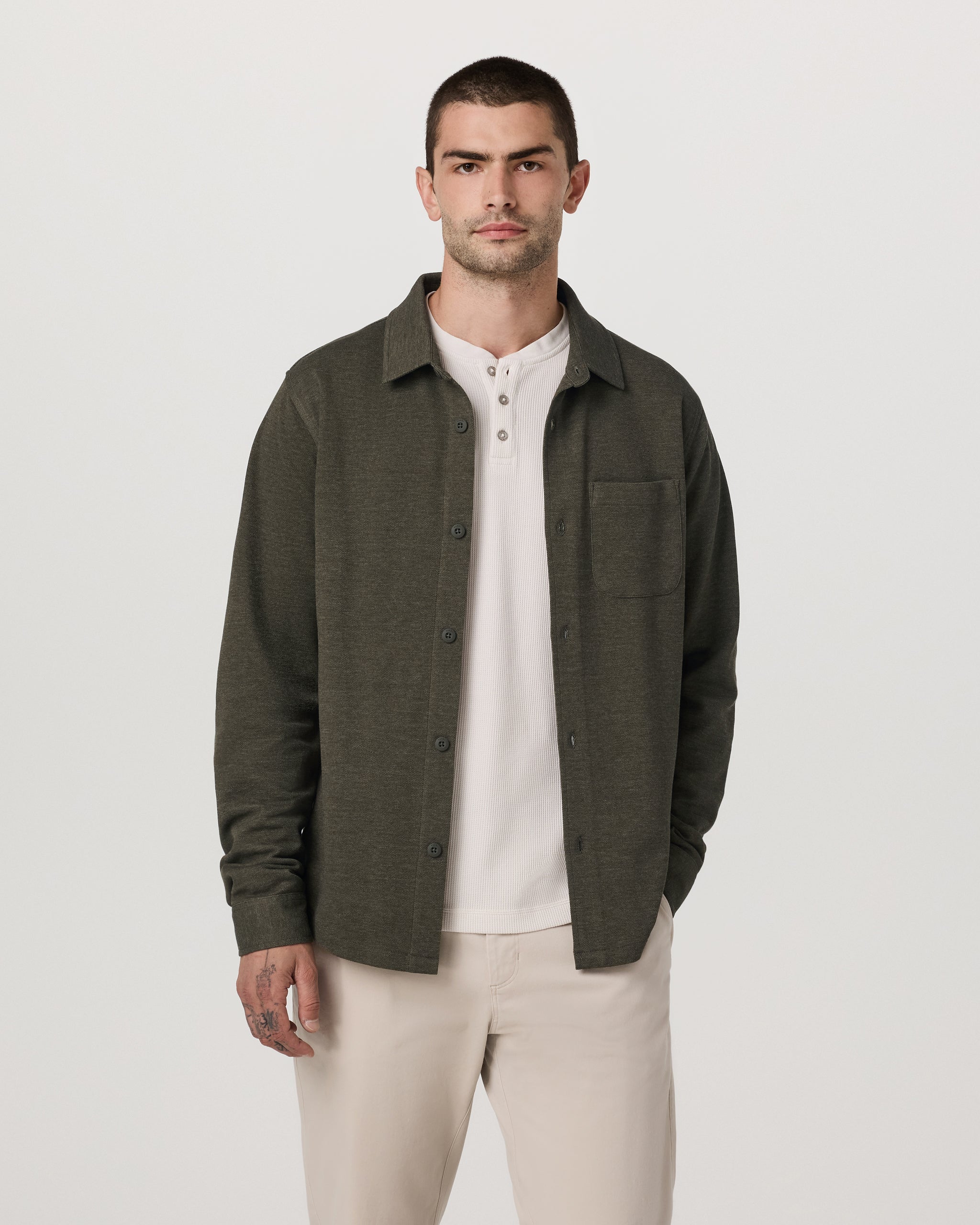 Long Sleeve Jeffreys Button Down Overshirt | Olive Heather