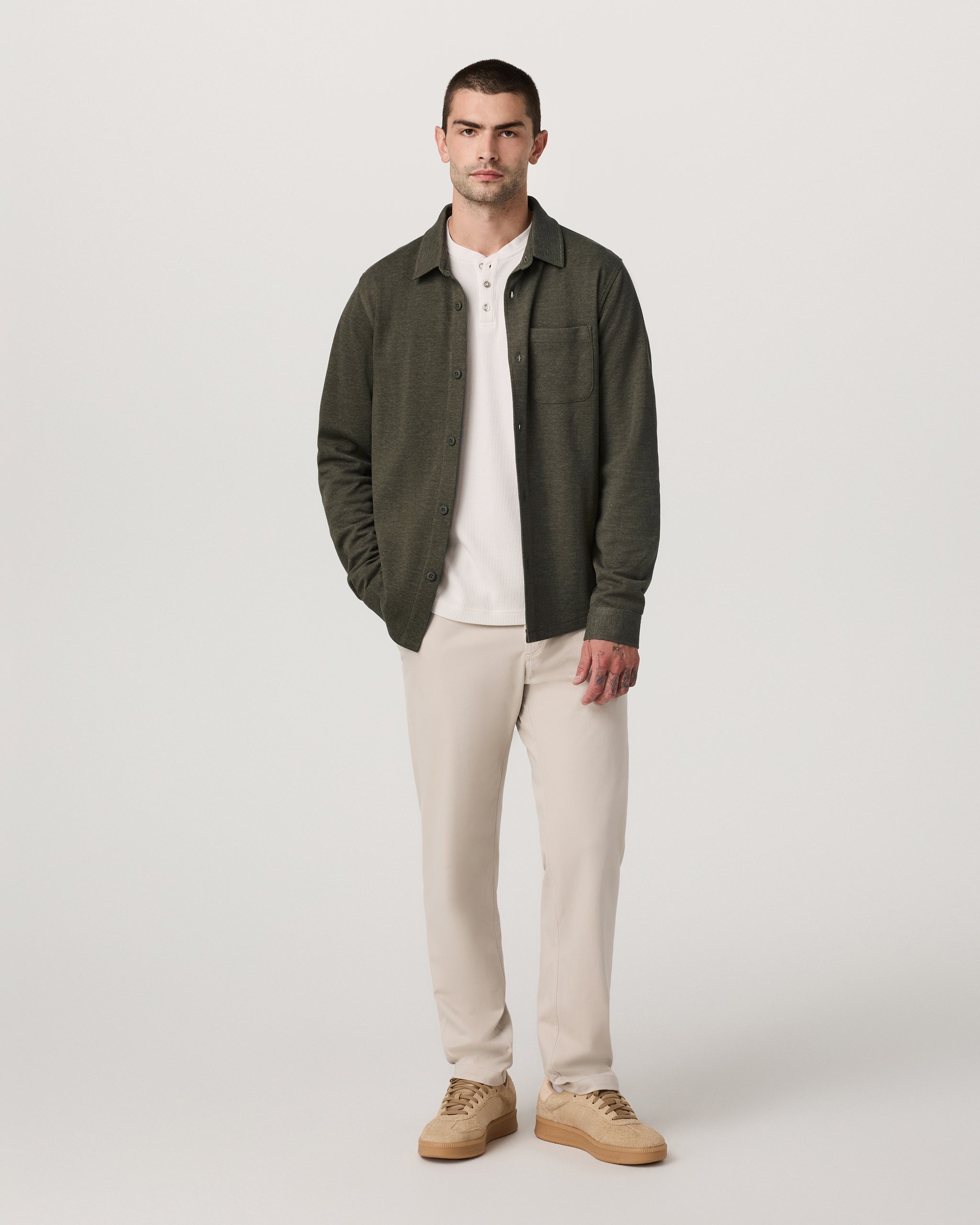 Long Sleeve Jeffreys Button Down Overshirt | Olive Heather - Image 2