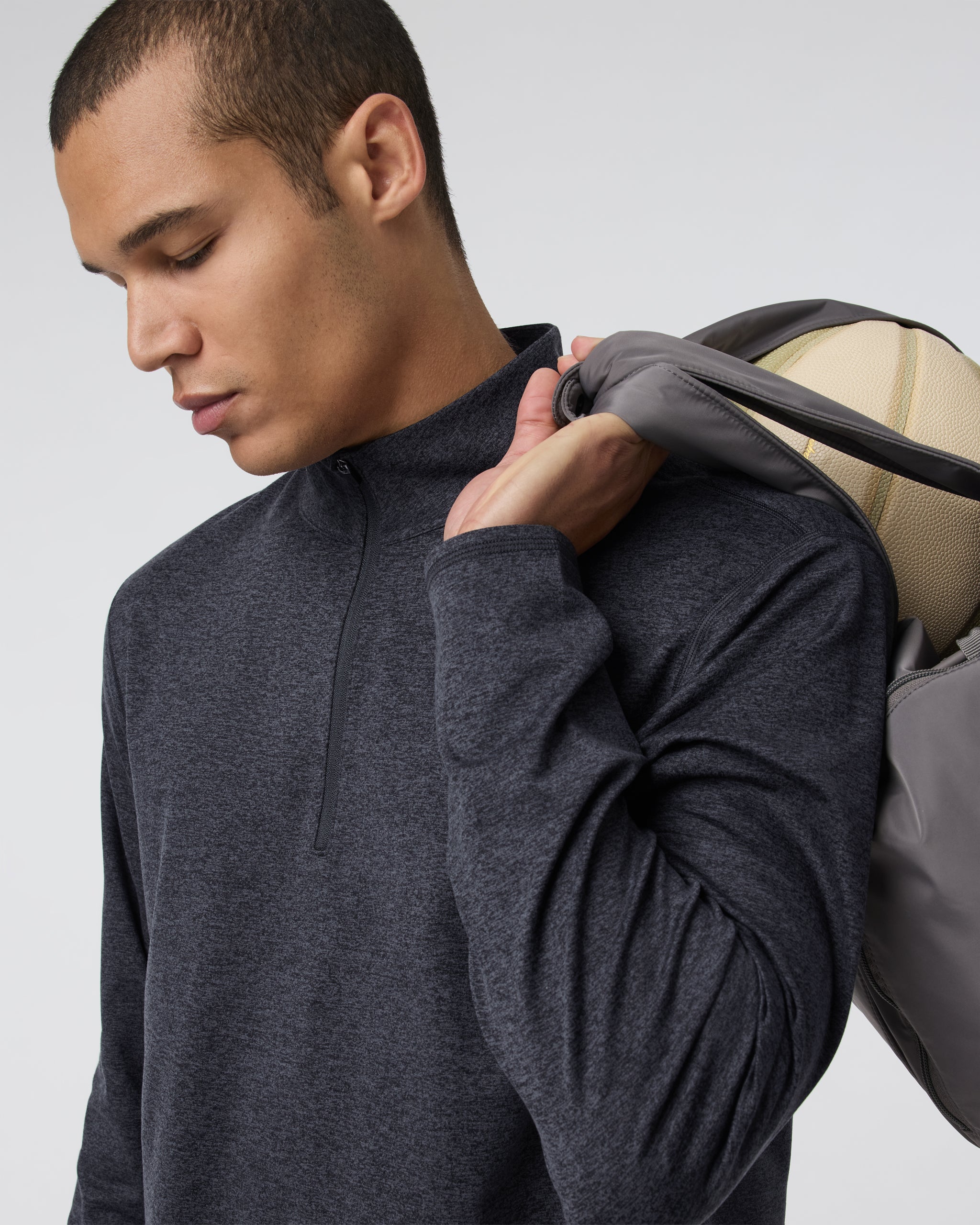 Ponto Half Zip Mock Neck | Charcoal Heather - Image 2