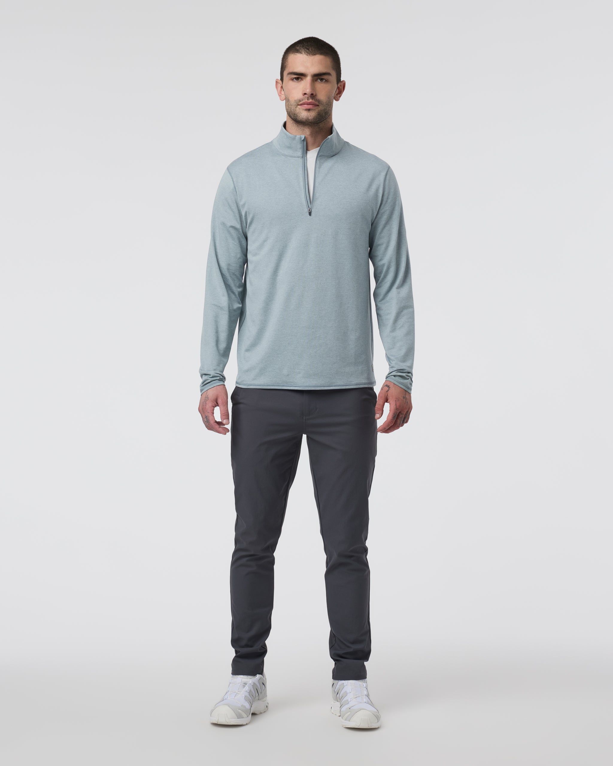 Ponto Half Zip Mock Neck | Dusty Blue Heather - Image 4