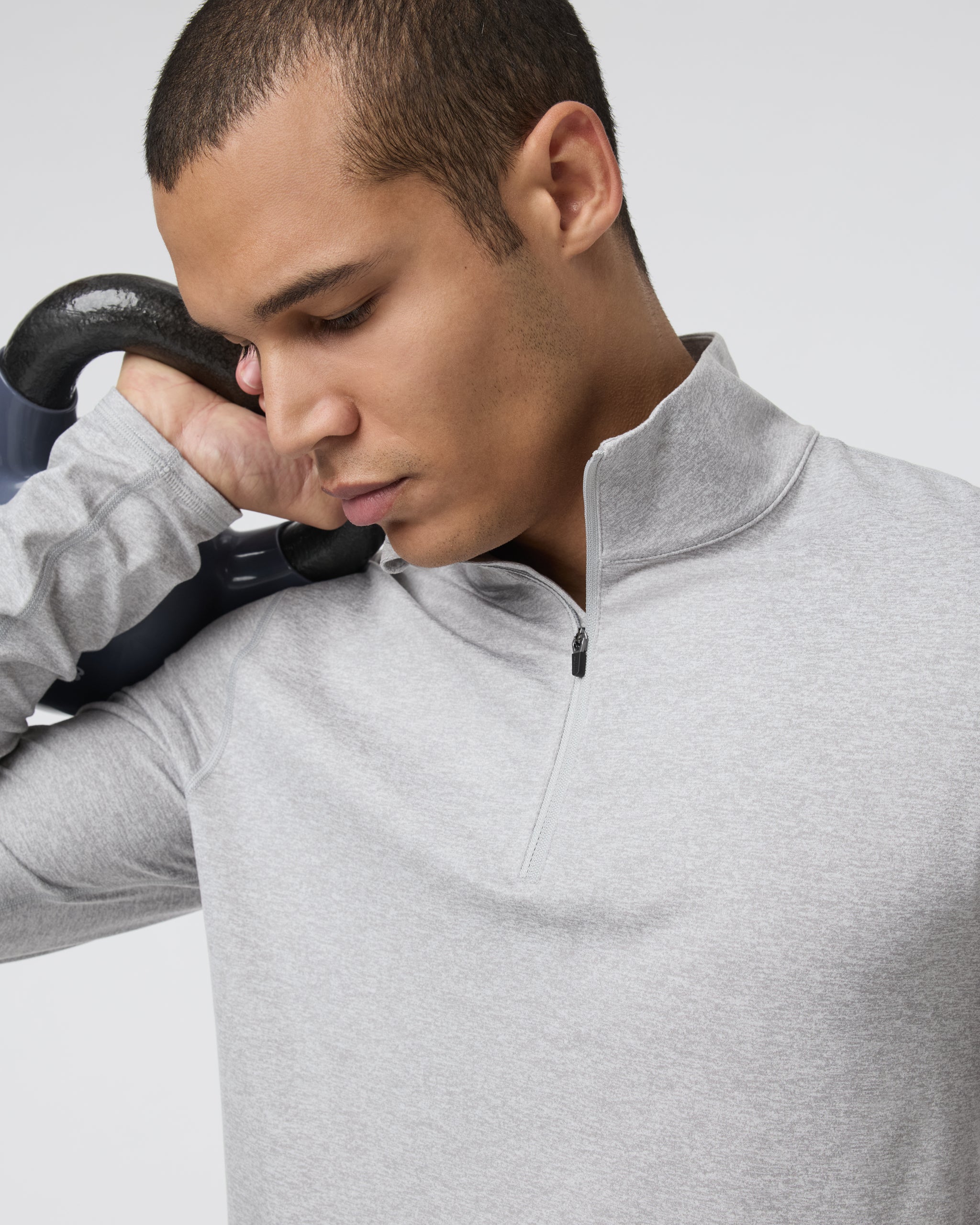 Ponto Half Zip Mock Neck | Light Heather Grey - Image 2