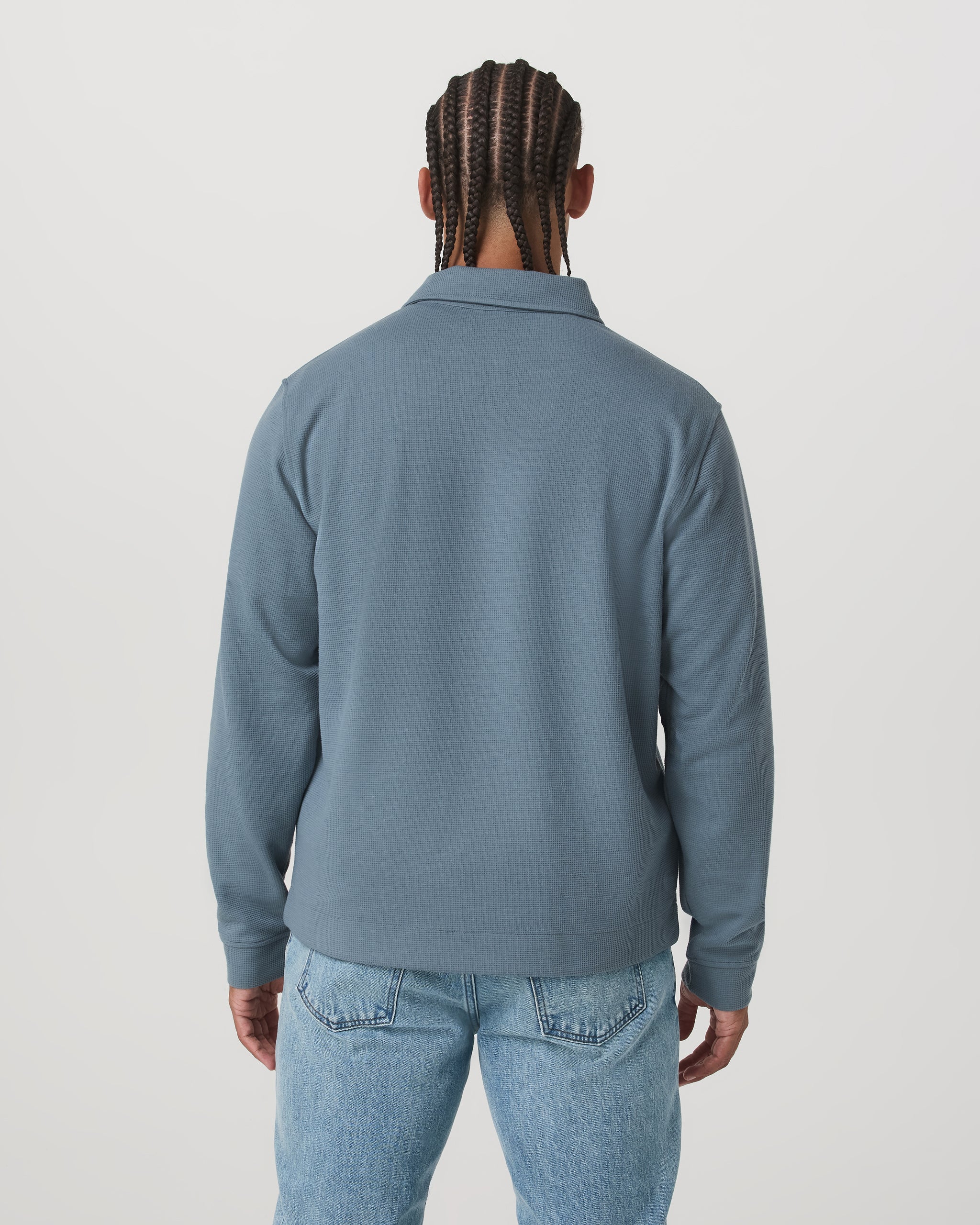 Long Sleeve Waffle Polo | Abyss - Image 3