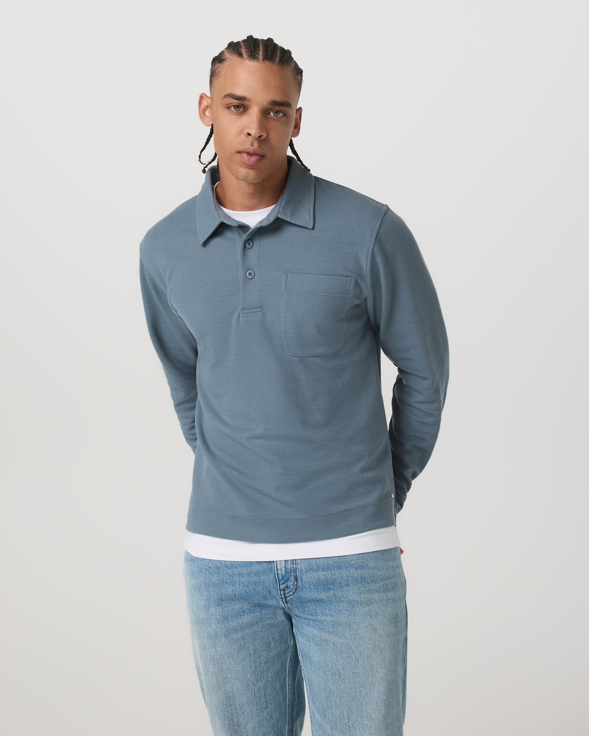 Long Sleeve Waffle Polo | Abyss - Image 5