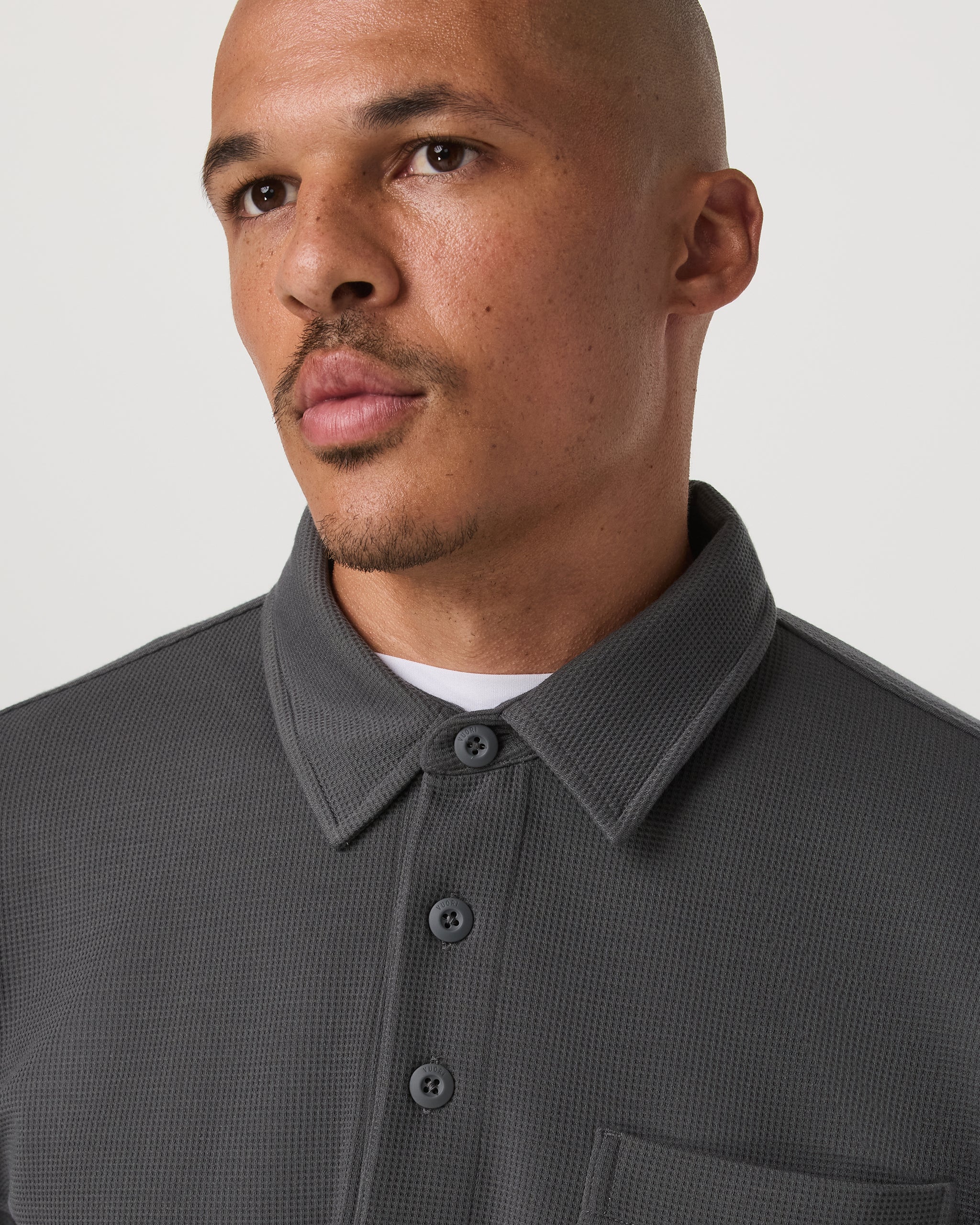 Long Sleeve Waffle Polo | Dark Pewter - Image 2