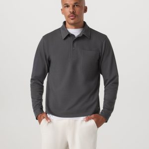 Long Sleeve Waffle Polo | Dark Pewter