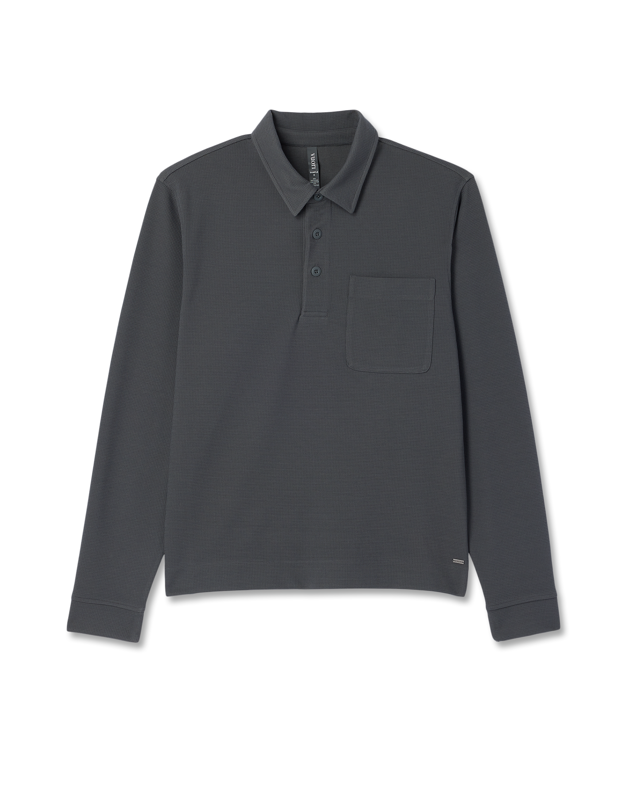 Long Sleeve Waffle Polo | Dark Pewter - Image 6
