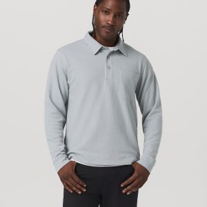 Long Sleeve Waffle Polo | Sea Fog