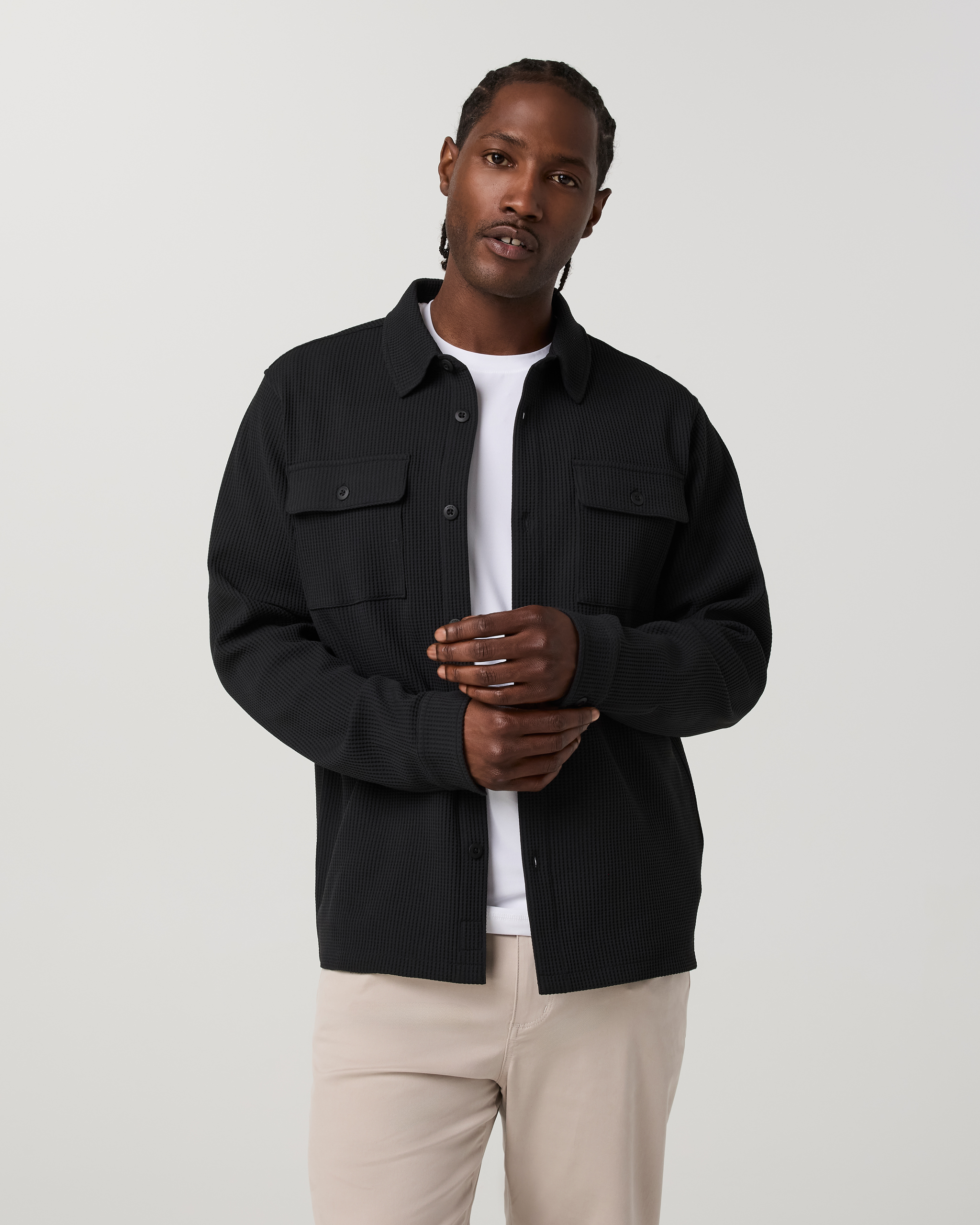 Tech Waffle Shirt Jacket | Black