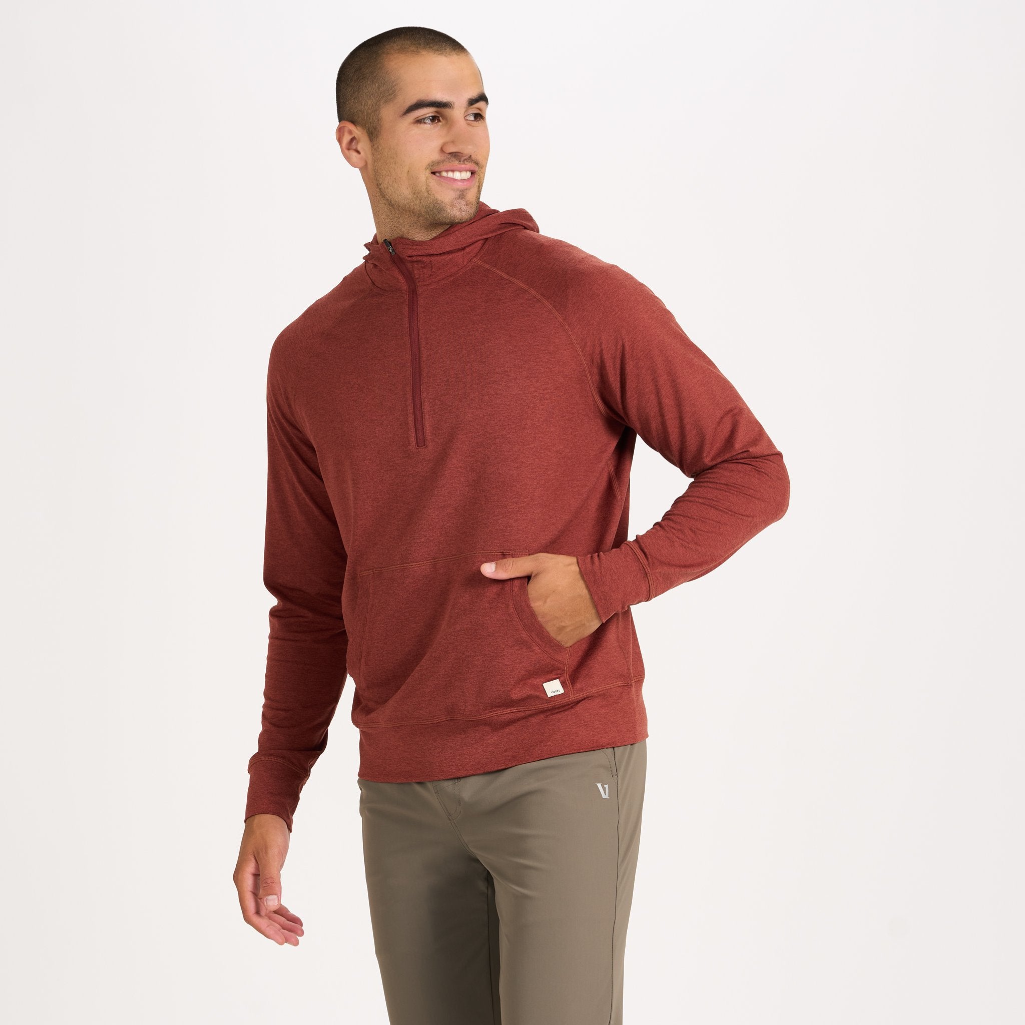 Ponto Performance Half Zip Hoodie | Red Clay Heather - Image 2