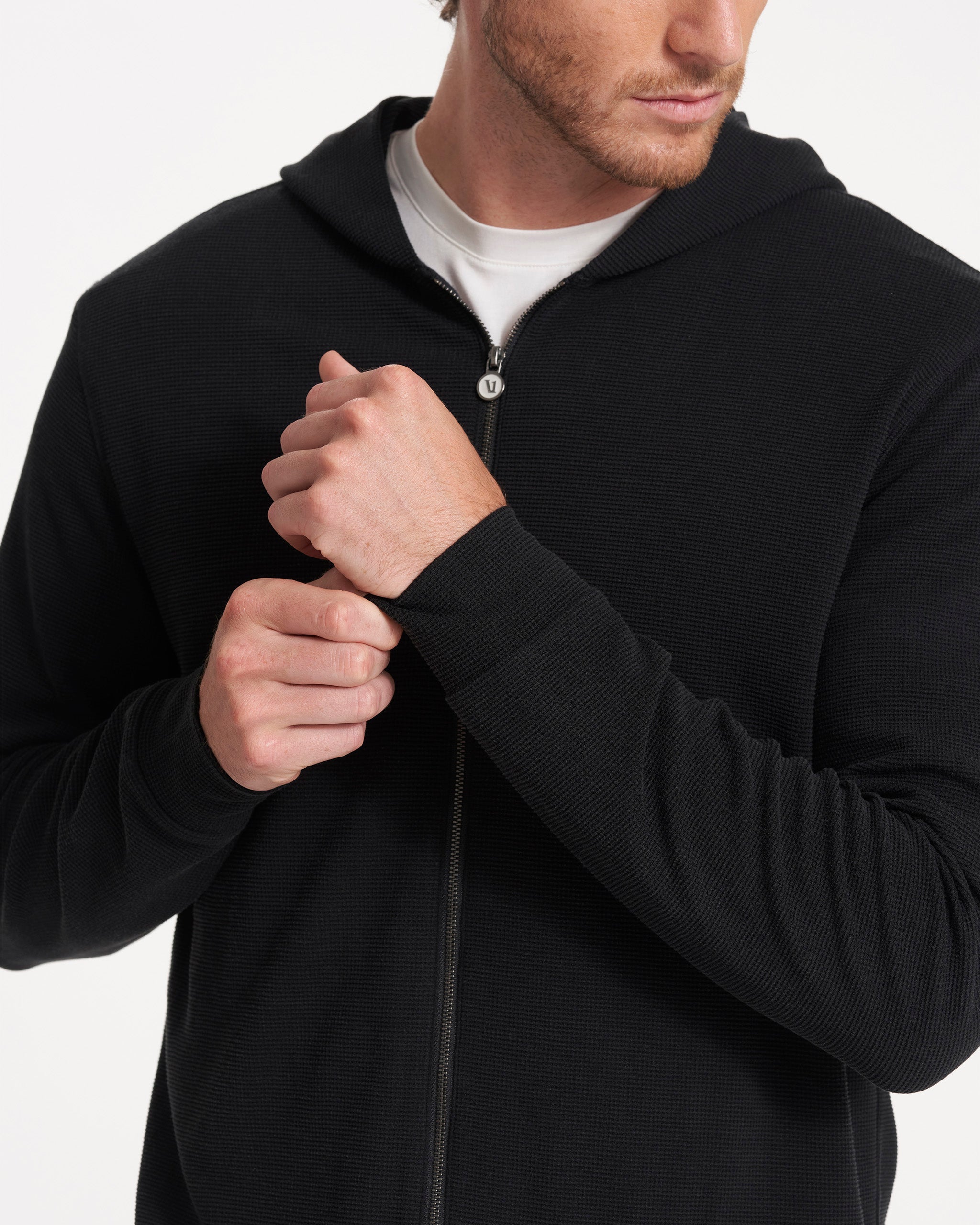 Performance Waffle Zip Hoodie | Washed Black - Image 2