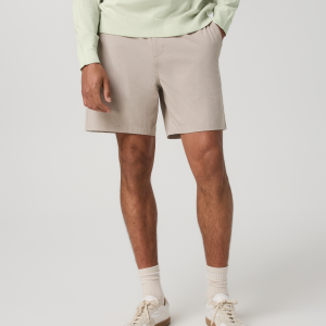 Aim Elastic Waist Short 7 | Khaki Linen Texture