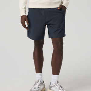 Aim Elastic Waist Short 7 | Navy Linen Texture