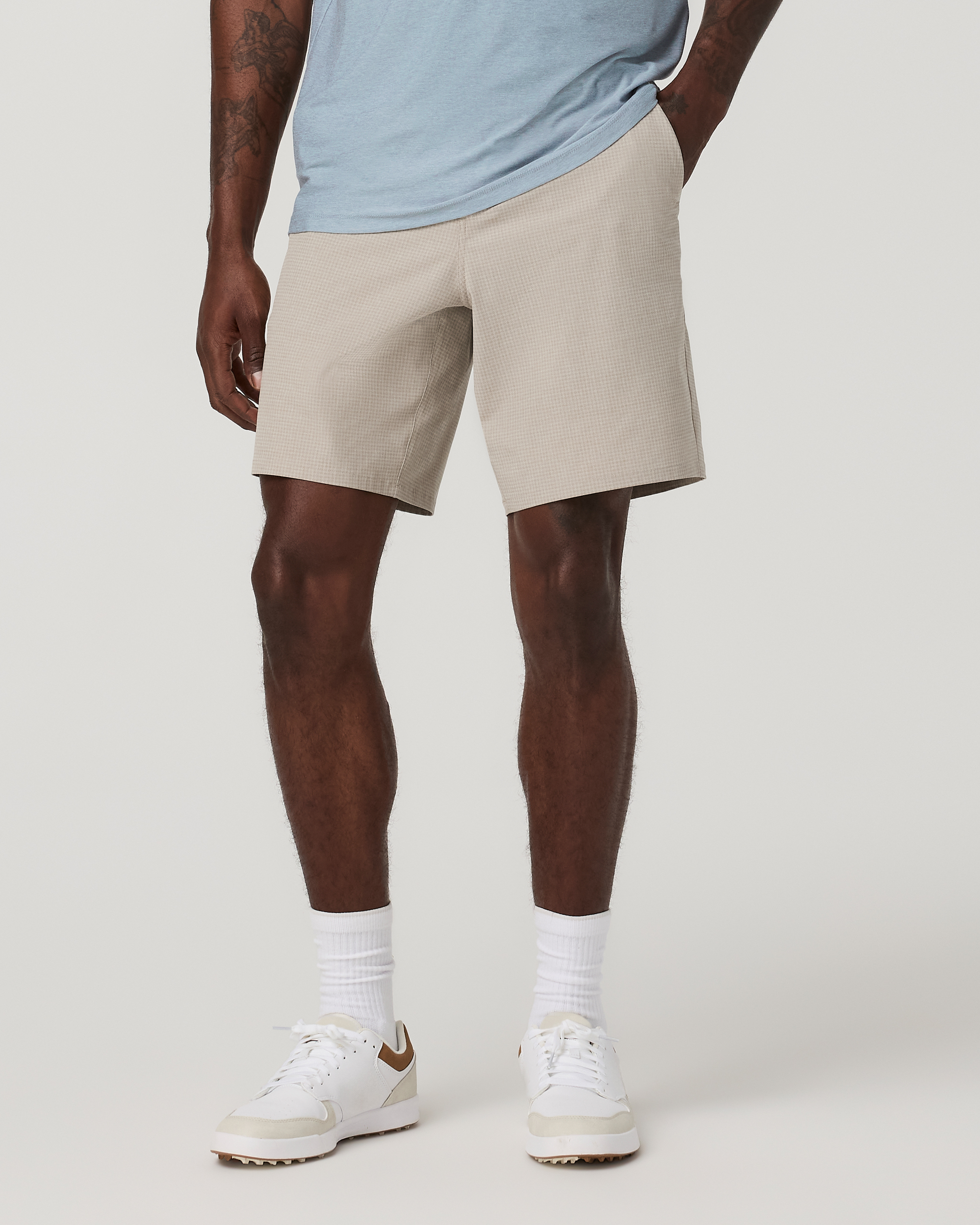 Aim Short 8 | Khaki Houndstooth Linen Texture