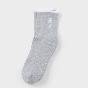 Half Crew Gripper Sock | Light Heather Grey