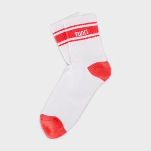 Half Crew Stripe Novelty Sock | White/Bright Coral