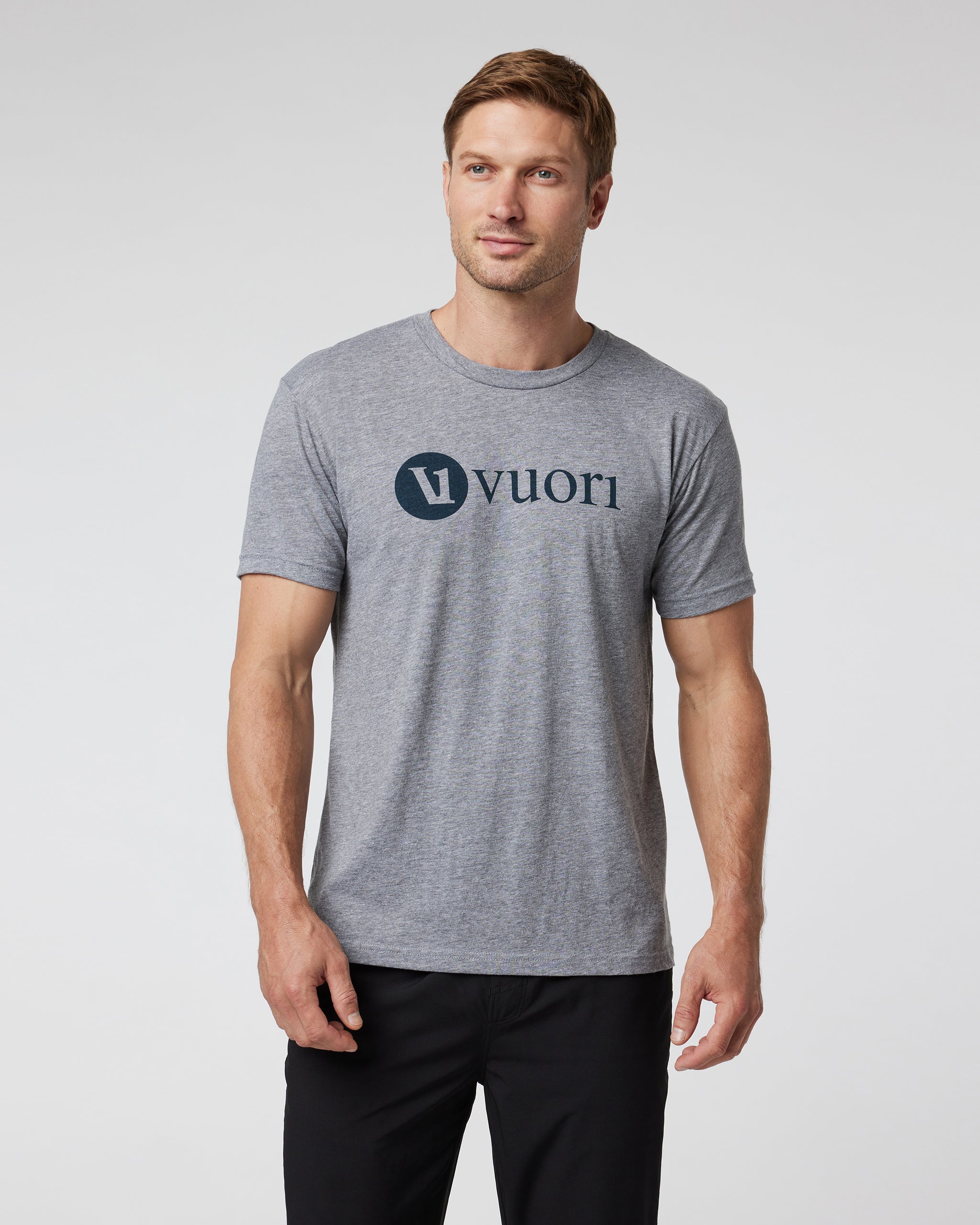 V1 Vuori Wordmark Logo Tee | Heather Grey/Indigo
