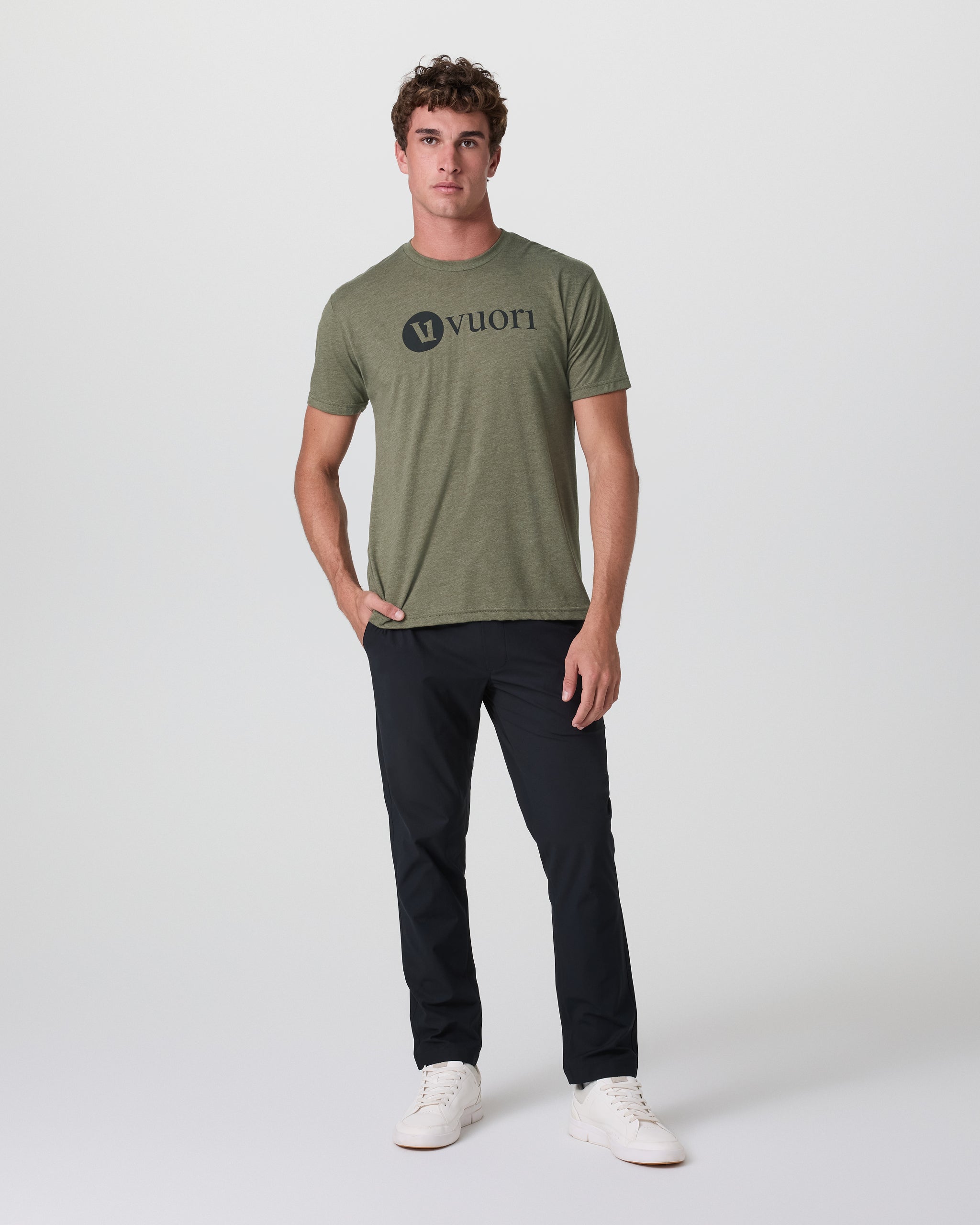 V1 Vuori Wordmark Logo Tee | Moss Green Heather - Image 3