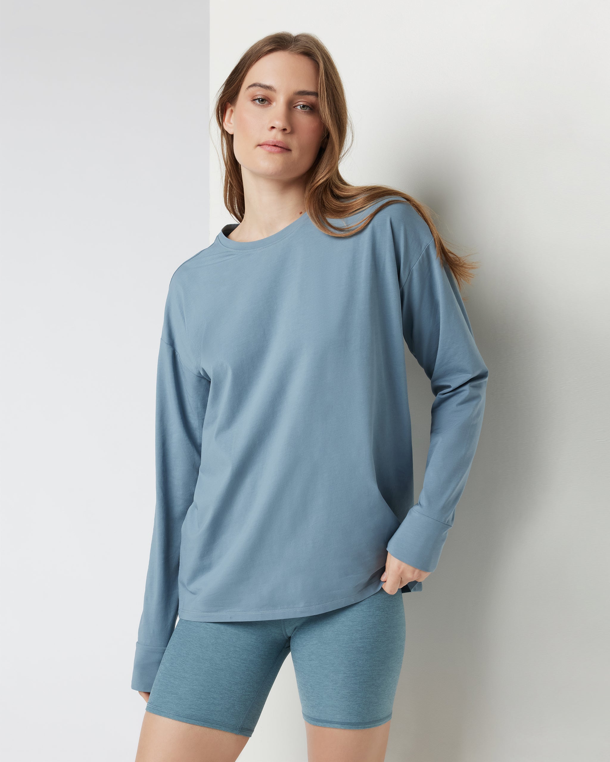 Long-Sleeve Feather Tee | Smoke Blue - Image 4