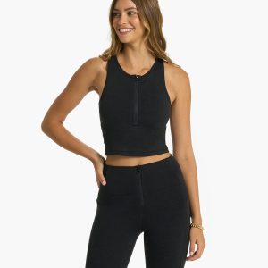Granite Heathered Zip Tank | Black Heather
