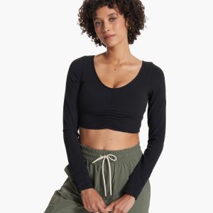 Long Sleeve Ruched Bra | Black