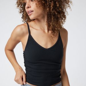 Rib Ruched Tank | Black