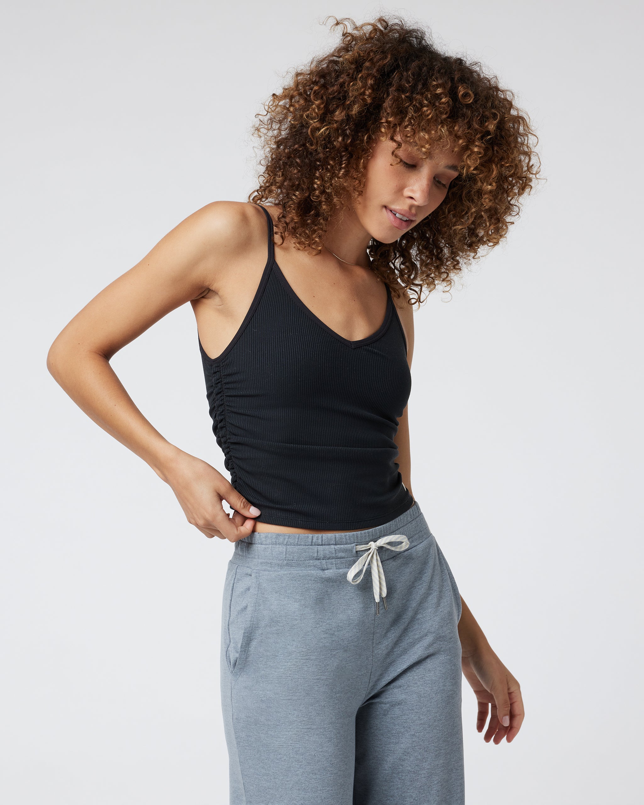Rib Ruched Tank | Black - Image 2