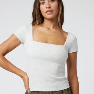 Pose Scoop Back Tee | White Heather Grey