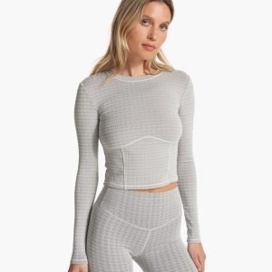 Long Sleeve Textured Chilled Out Top | Houndstooth