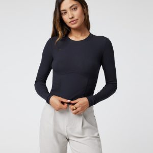 Long Sleeve Pose Corset Top | Black