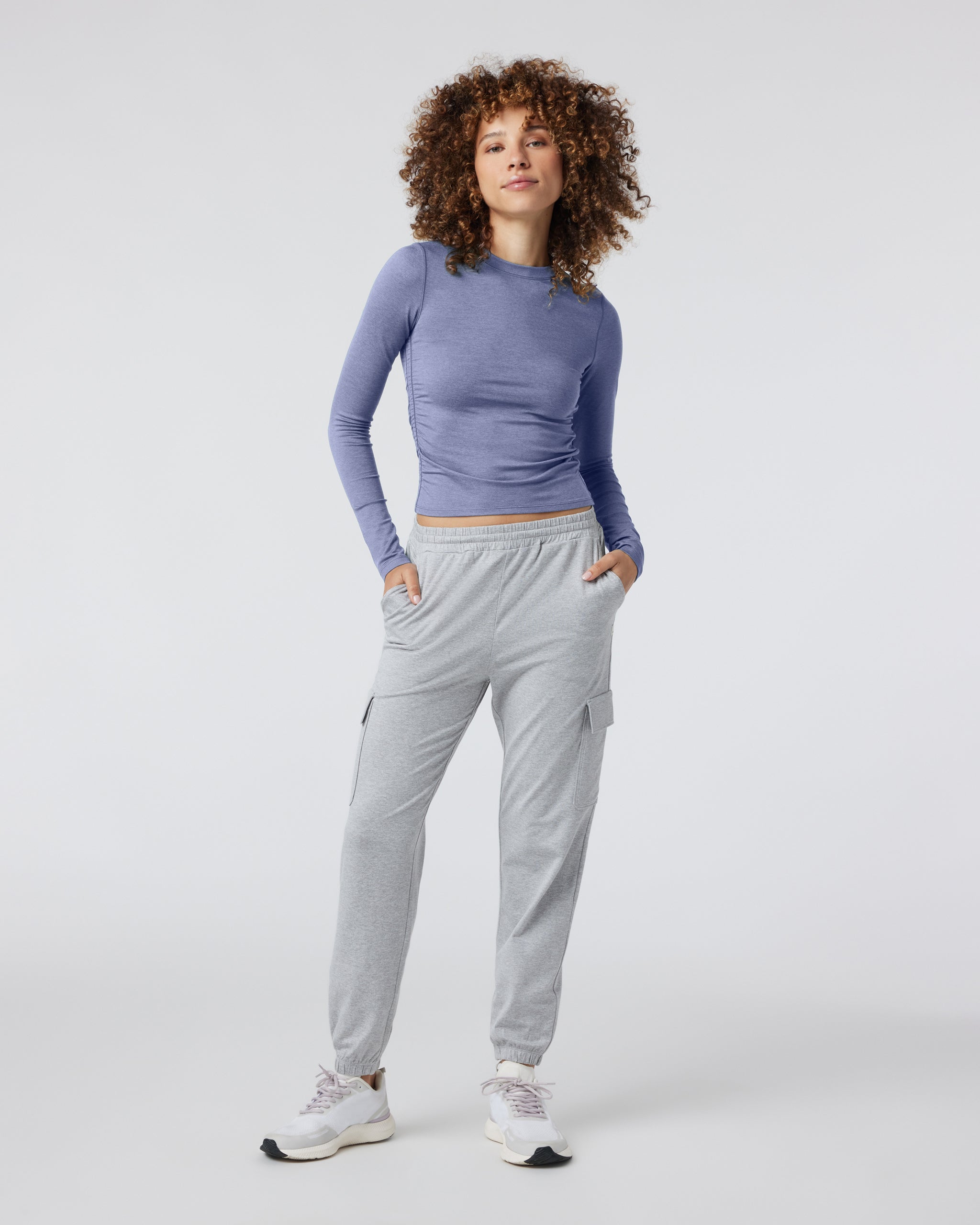 Long Sleeve Halo Ruched Tee | Blue Heron Heather - Image 2