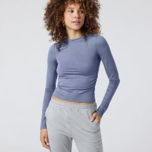 Long Sleeve Halo Ruched Tee | Blue Heron Heather