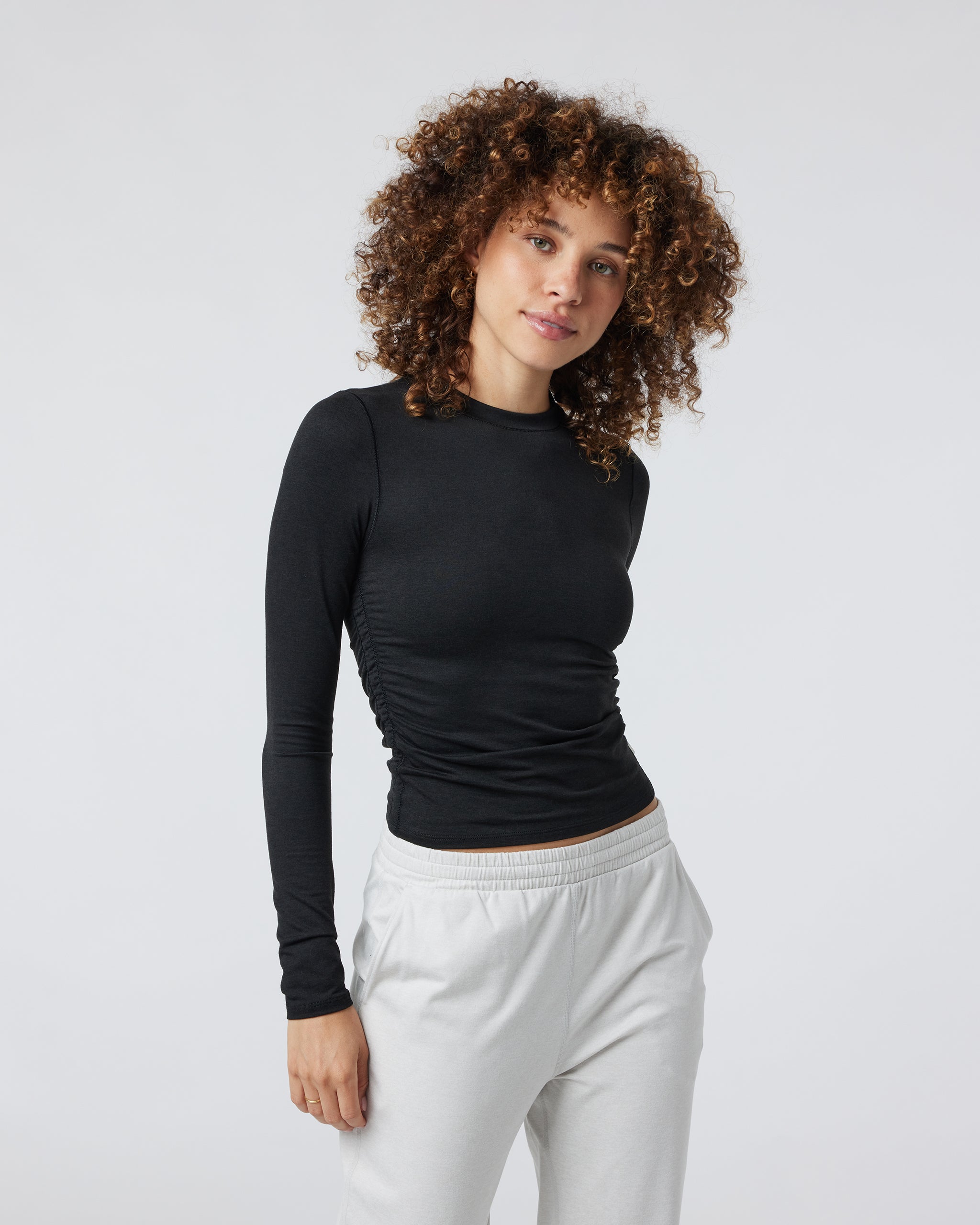 Long Sleeve Halo Ruched Tee | Black Heather