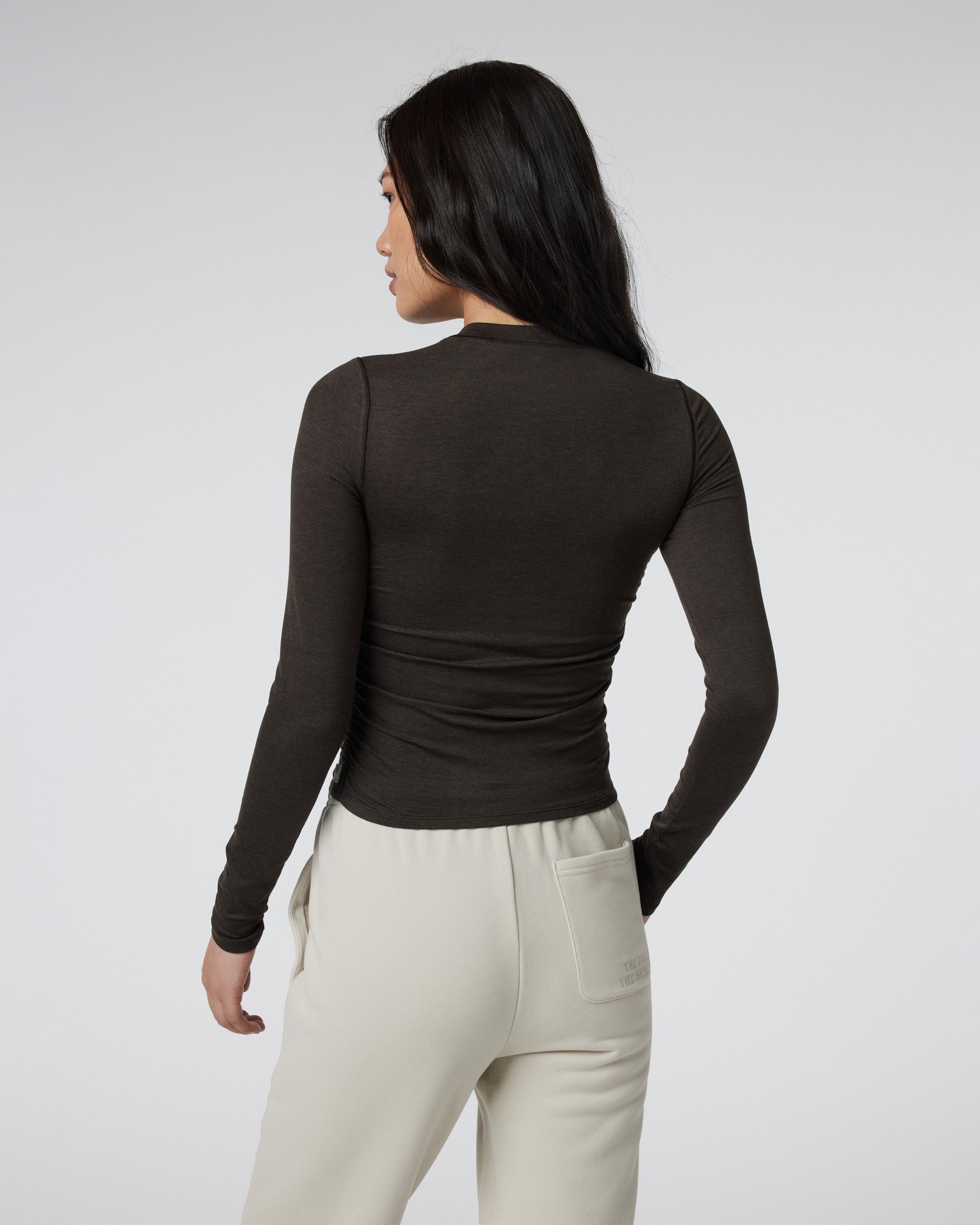 Long Sleeve Halo Ruched Tee | Dark Java Heather - Image 3